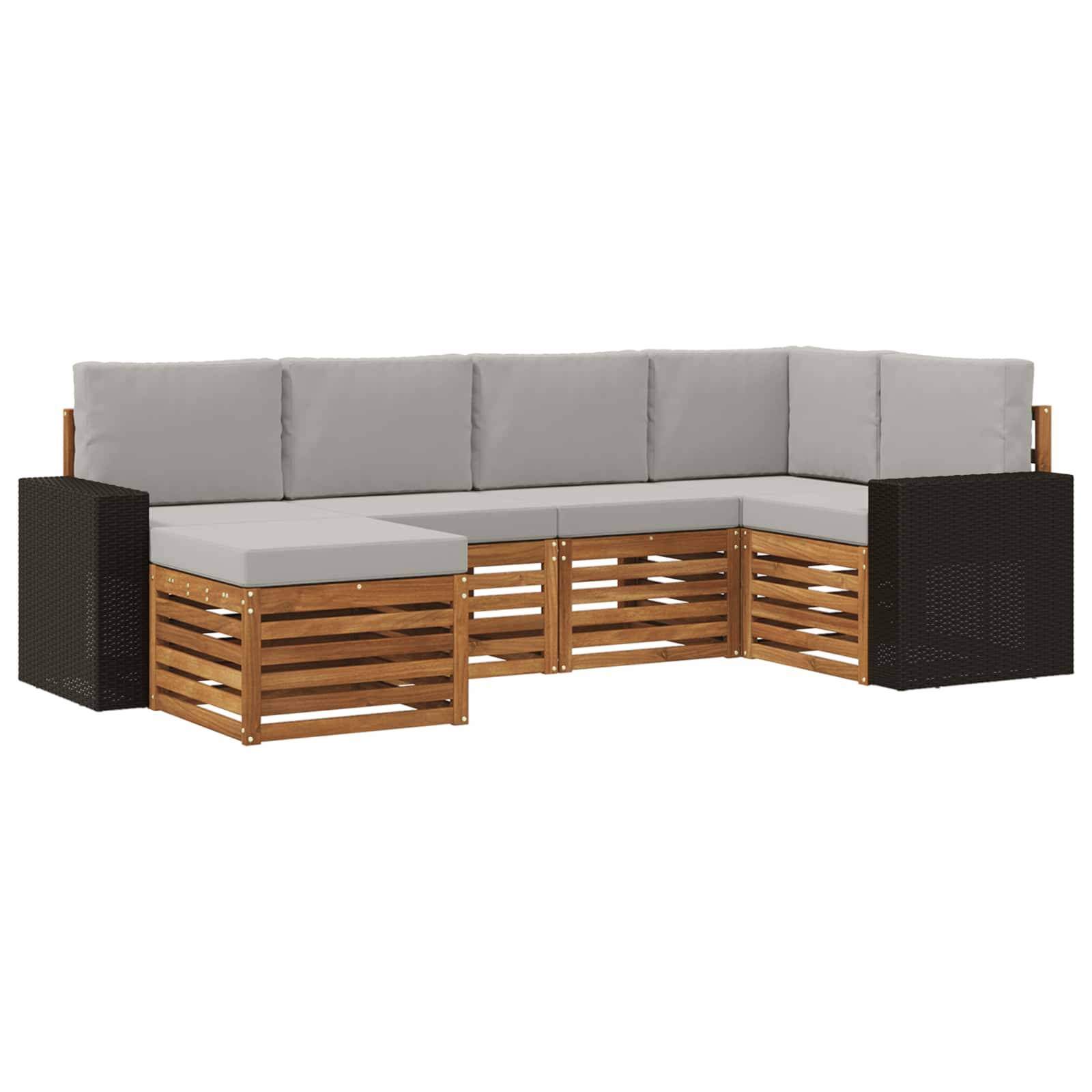 vidaXL Ecksofa Set mit Kissen 6 pcs Natürlich und Hellgrau