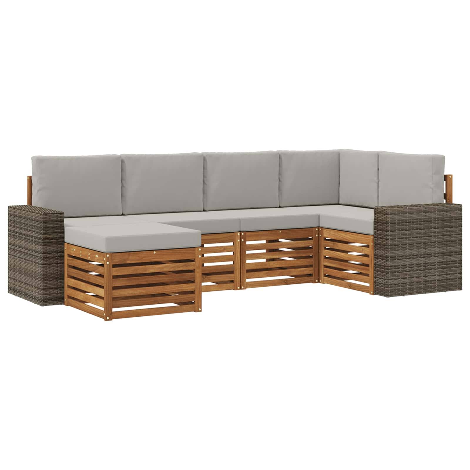 vidaXL Ecksofa Set mit Kissen 6 pcs Natürlich und Hellgrau