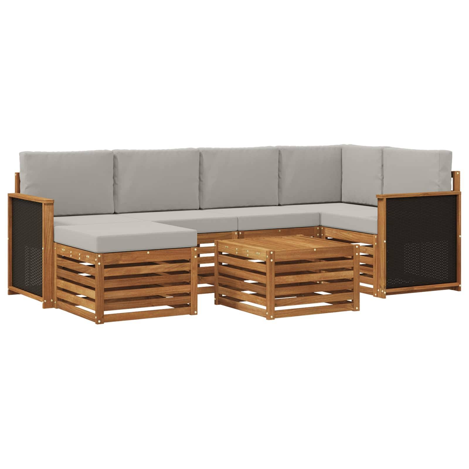 vidaXL Ecksofa Set mit Kissen 6 pcs Natürlich und Hellgrau