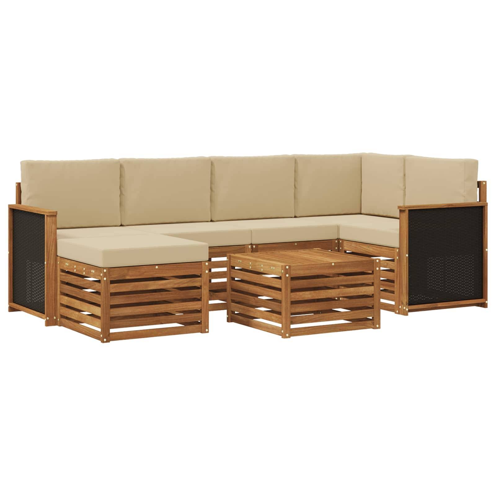 vidaXL Ecksofa Set 6 pcs Natur Massives Akazienholz und Polyester