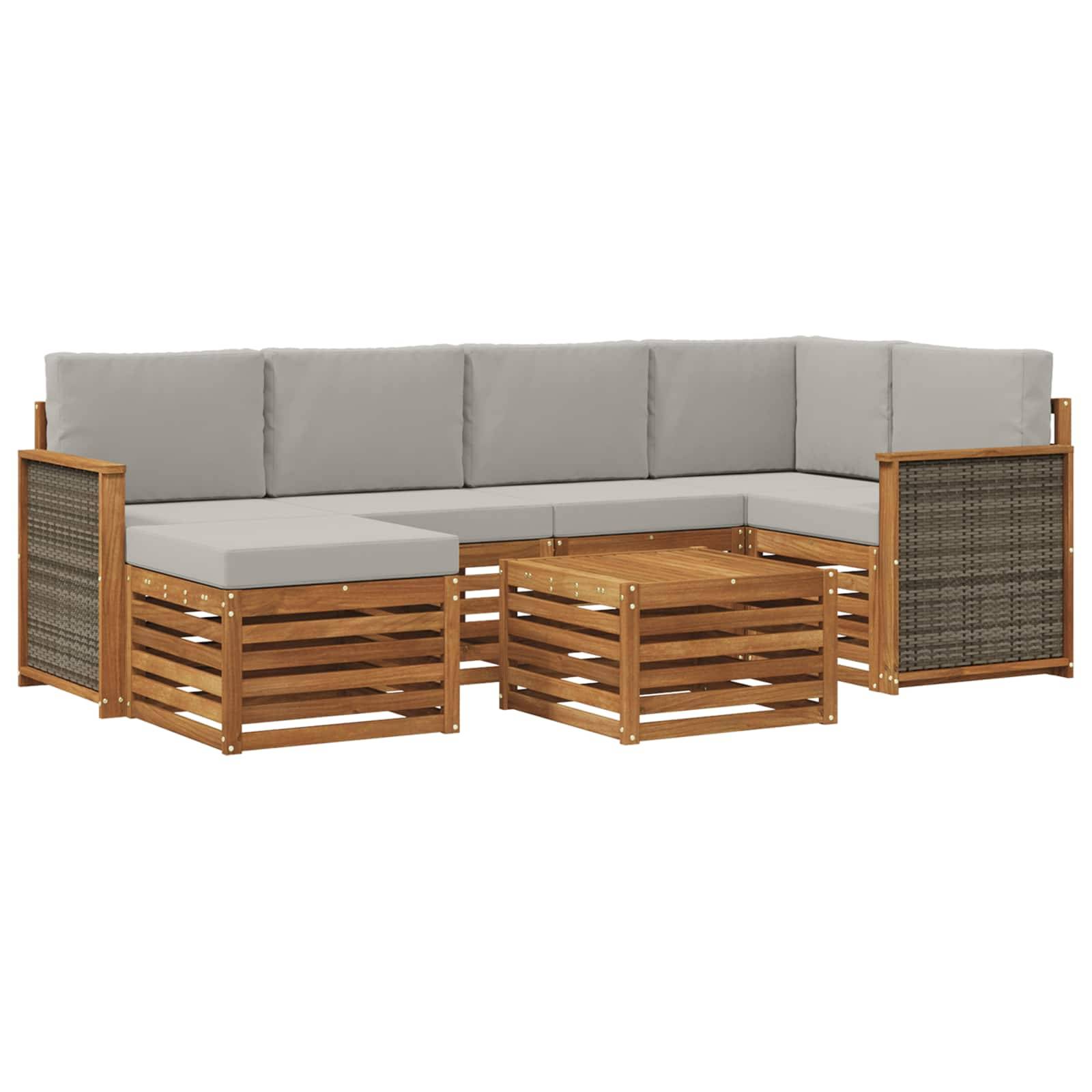 vidaXL Ecksofa Set mit Kissen 6 pcs Natürlich und Hellgrau