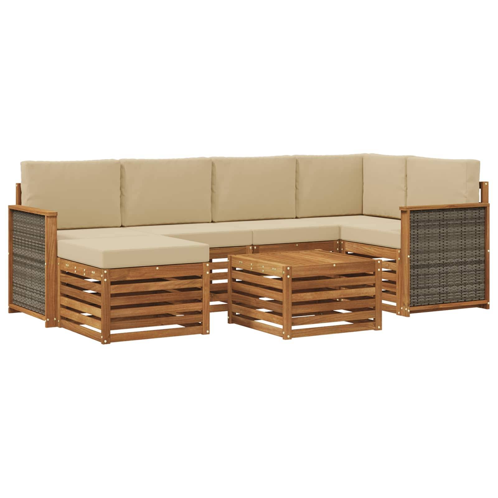 vidaXL Ecksofa Set 6 pcs Natur Massives Akazienholz und Polyester