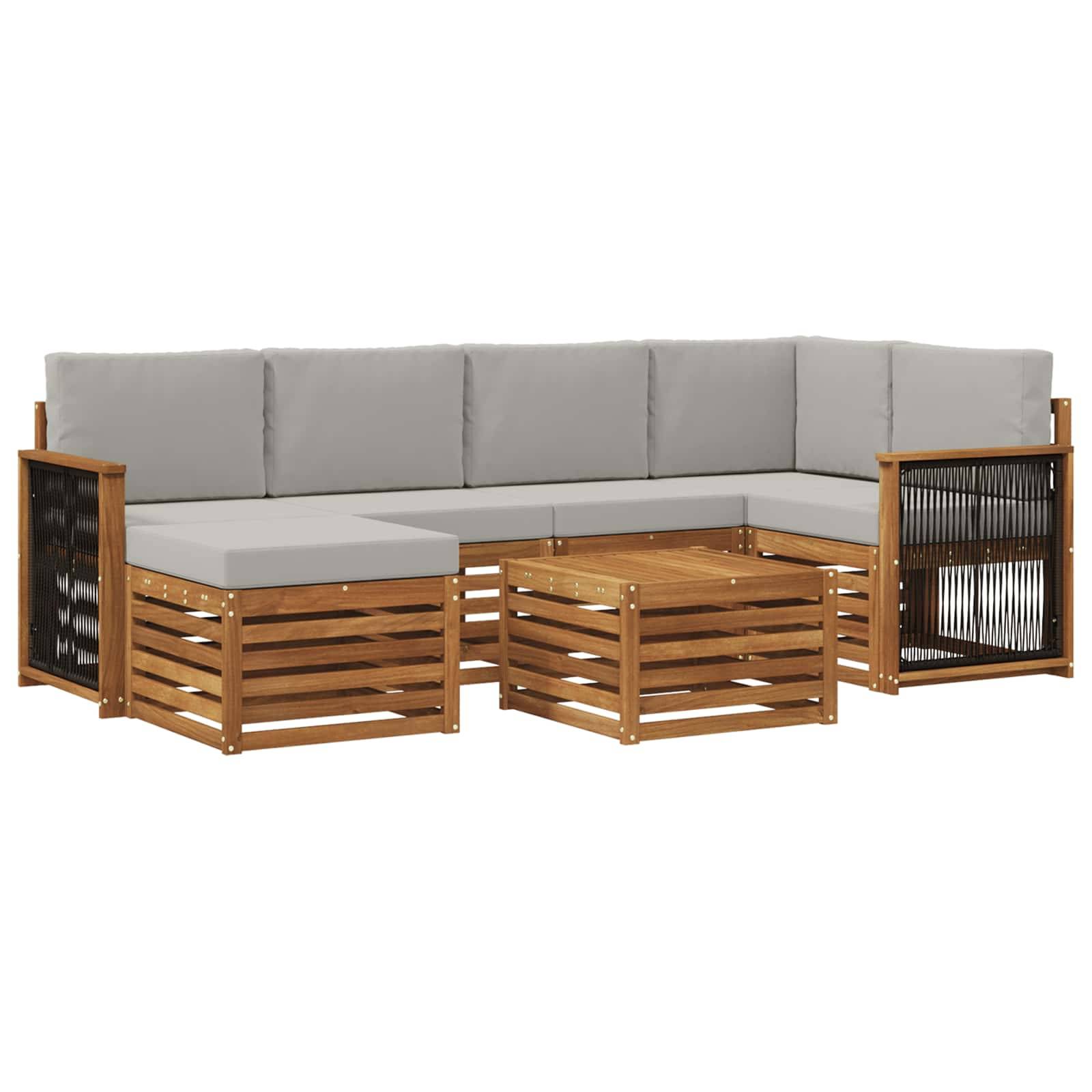 vidaXL Ecksofa Set mit Kissen 6 pcs Natürlich und Hellgrau