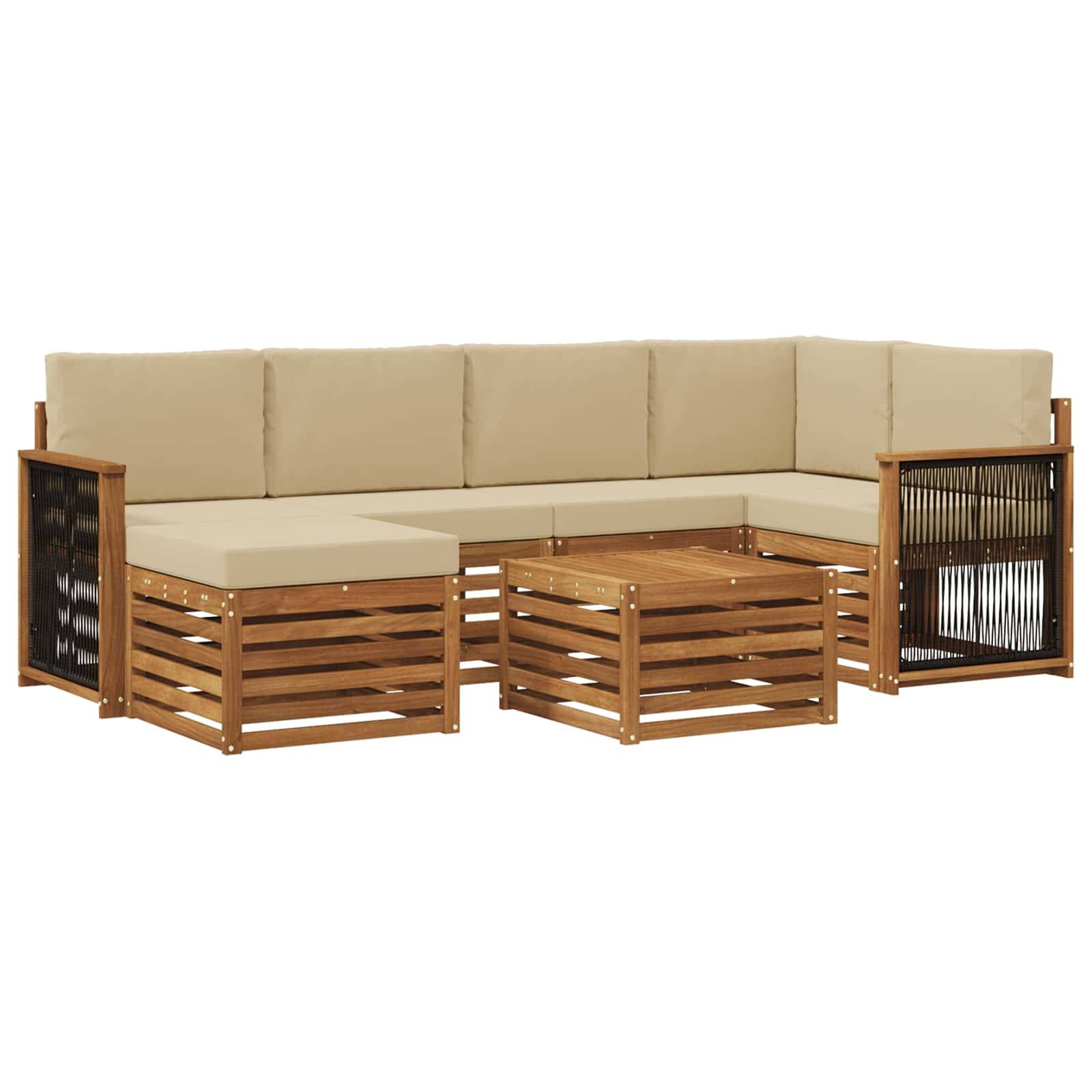 vidaXL Ecksofa Set 6 pcs Natur Massives Akazienholz und Polyester