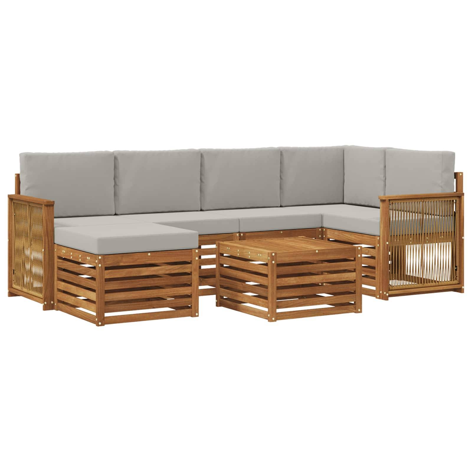 vidaXL Ecksofa Set mit Kissen 6 pcs Natürlich und Hellgrau