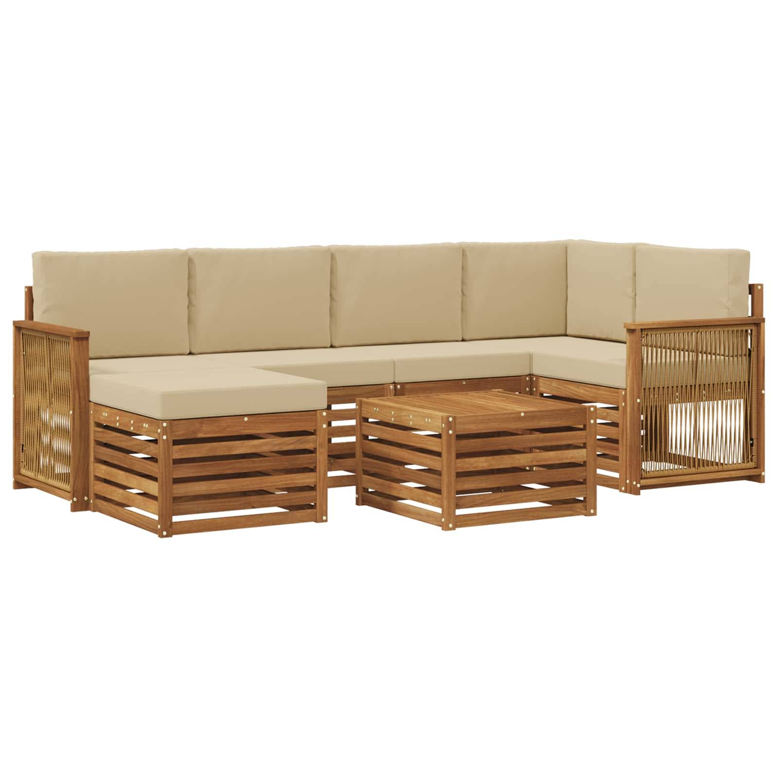 vidaXL Ecksofa Set 6 pcs Natur Massives Akazienholz und Polyester