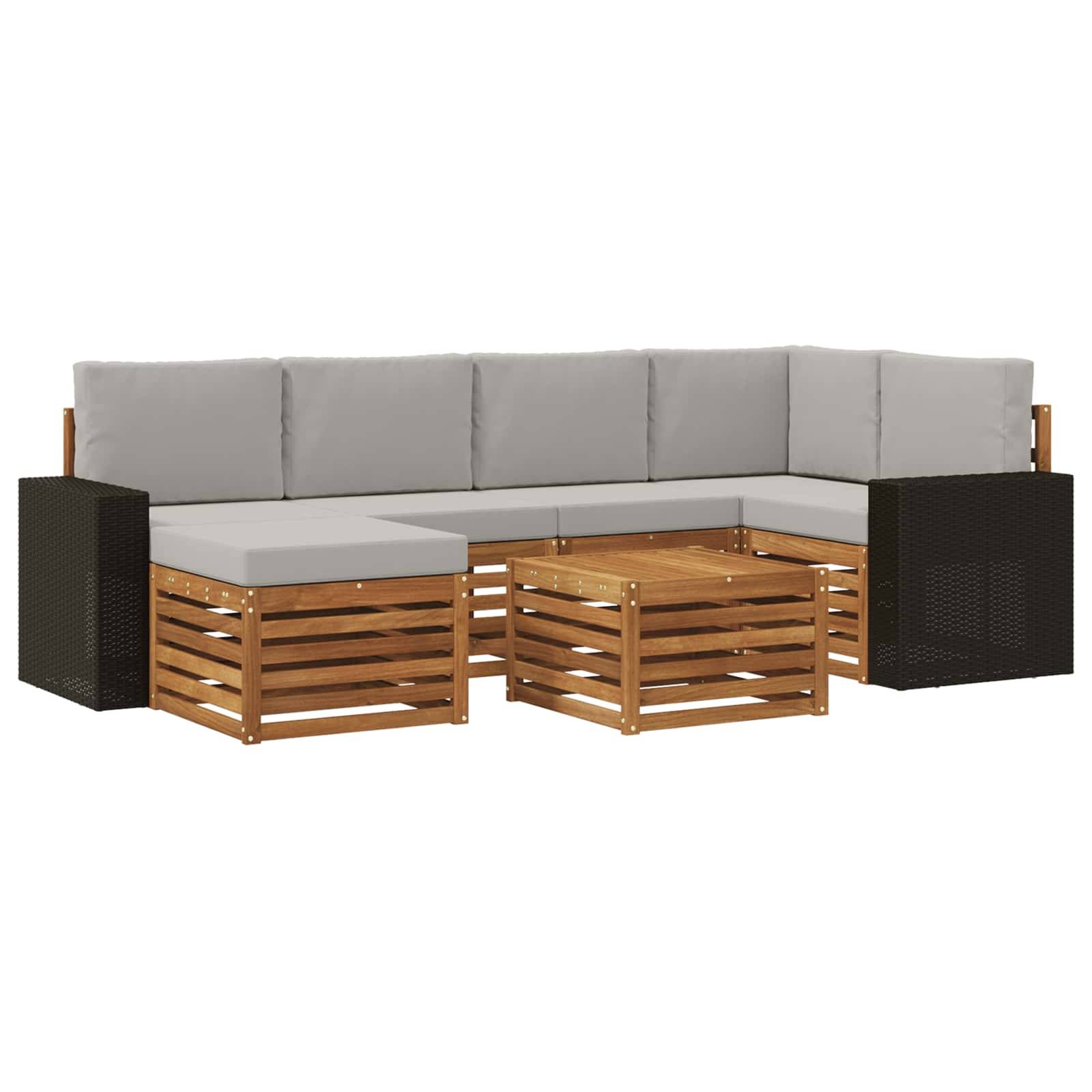 vidaXL Ecksofa Set 7 pcs Natürlich und Hellgrau Massivholz Akazie