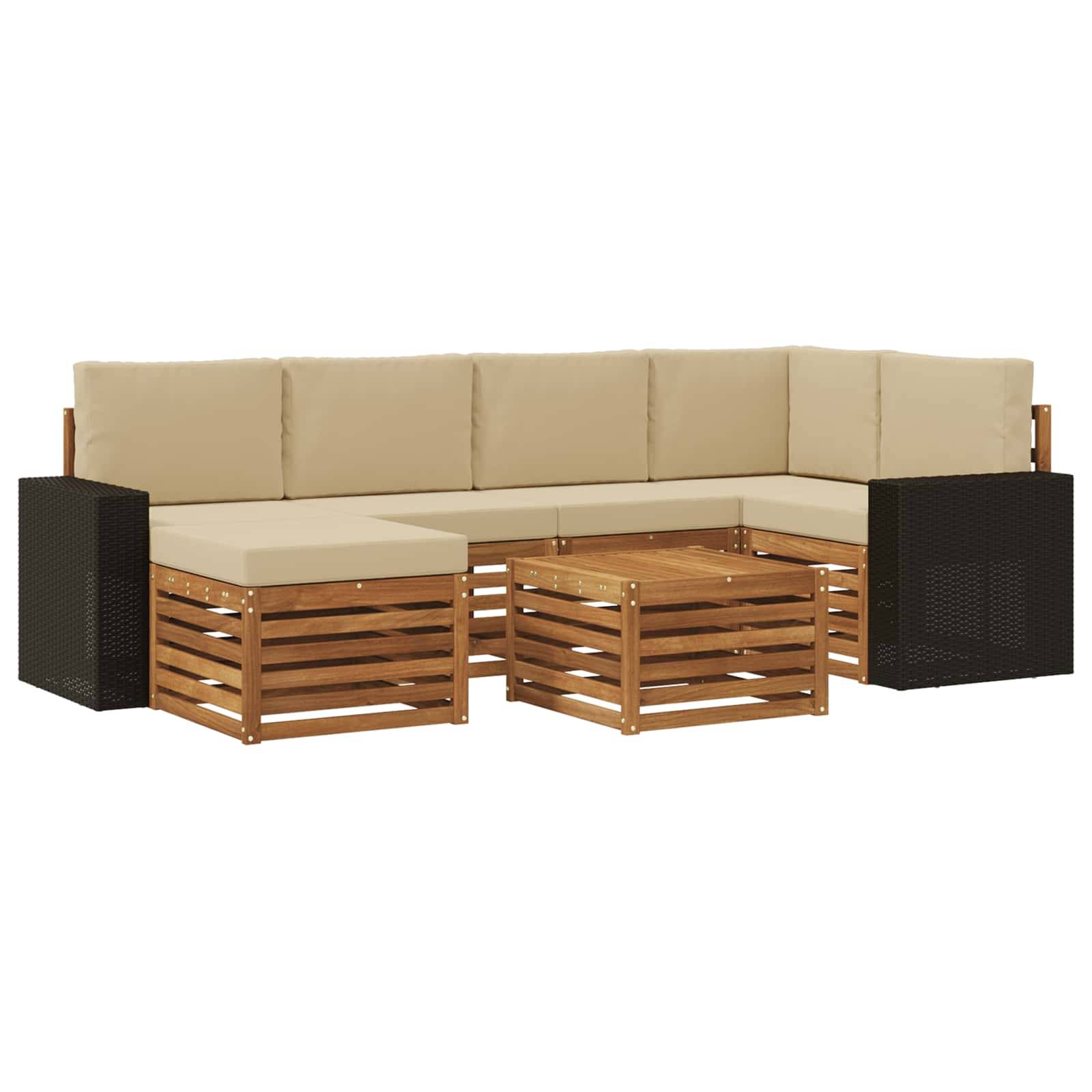 vidaXL Ecksofa Set mit Kissen 7 pcs Natur und Beige Massivholz Akazie