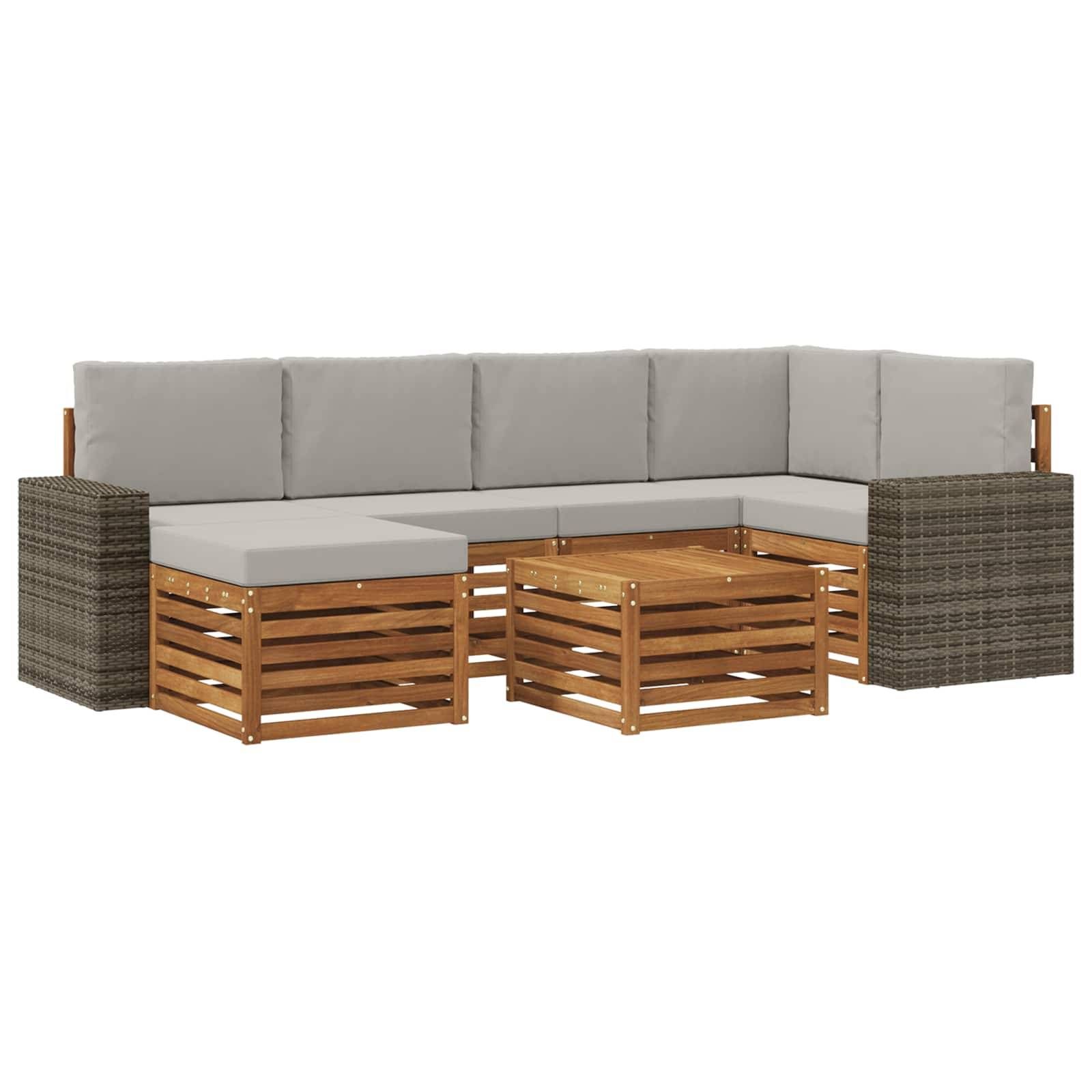 vidaXL Ecksofa Set mit Kissen 7 pcs Natürlich und Hellgrau