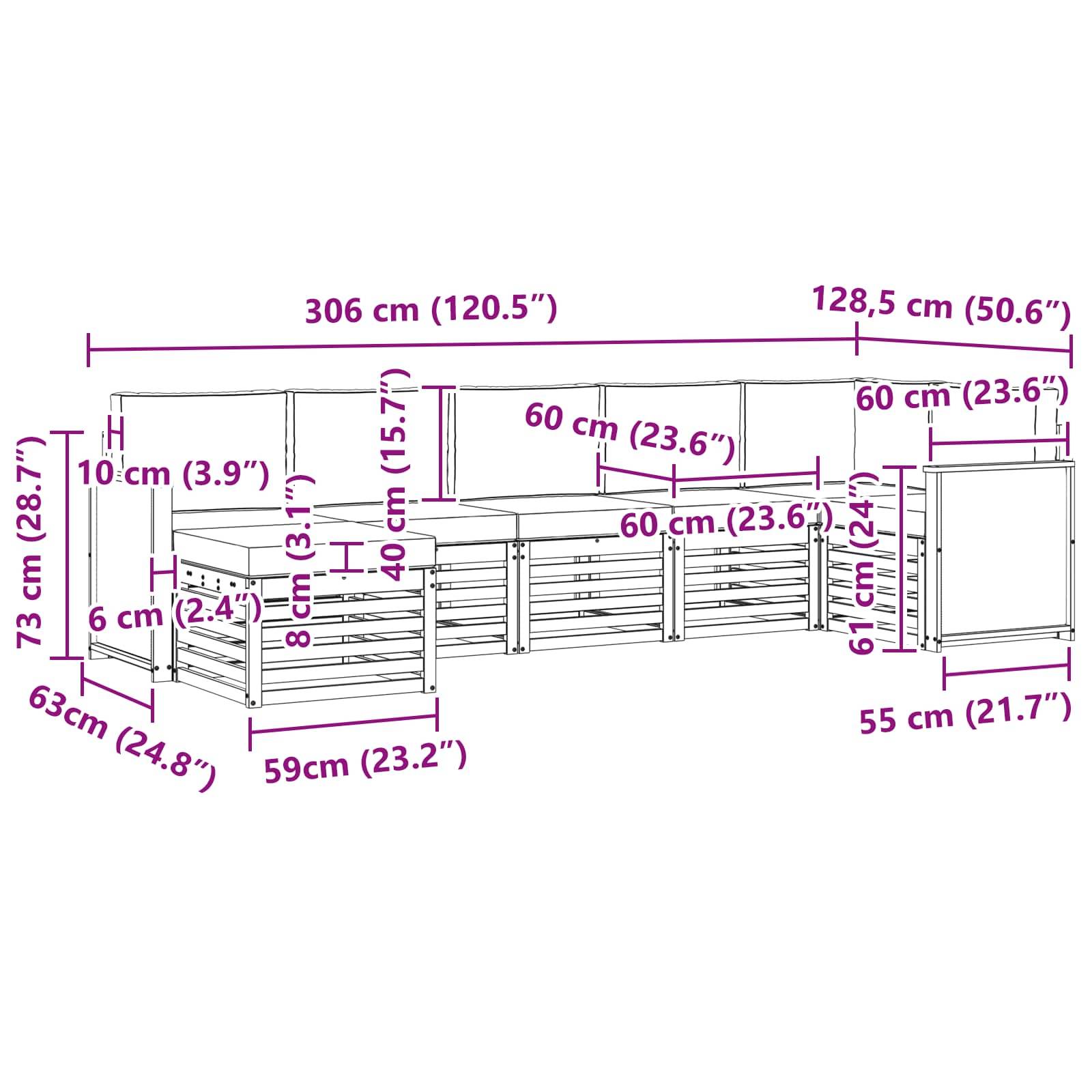 vidaXL Ecksofa Set mit Kissen 6 pcs Natur und Anthrazit