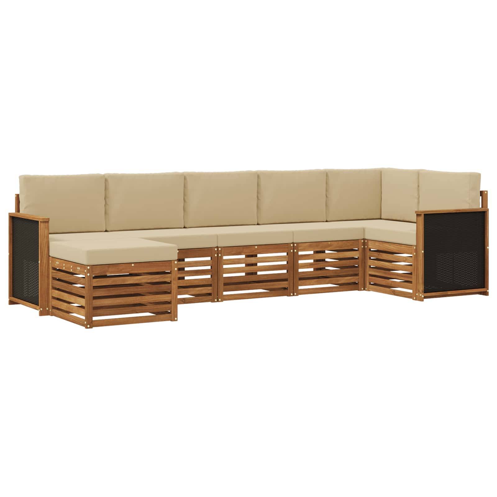 vidaXL Ecksofa Set 6 pcs Natur Massives Akazienholz und Polyester