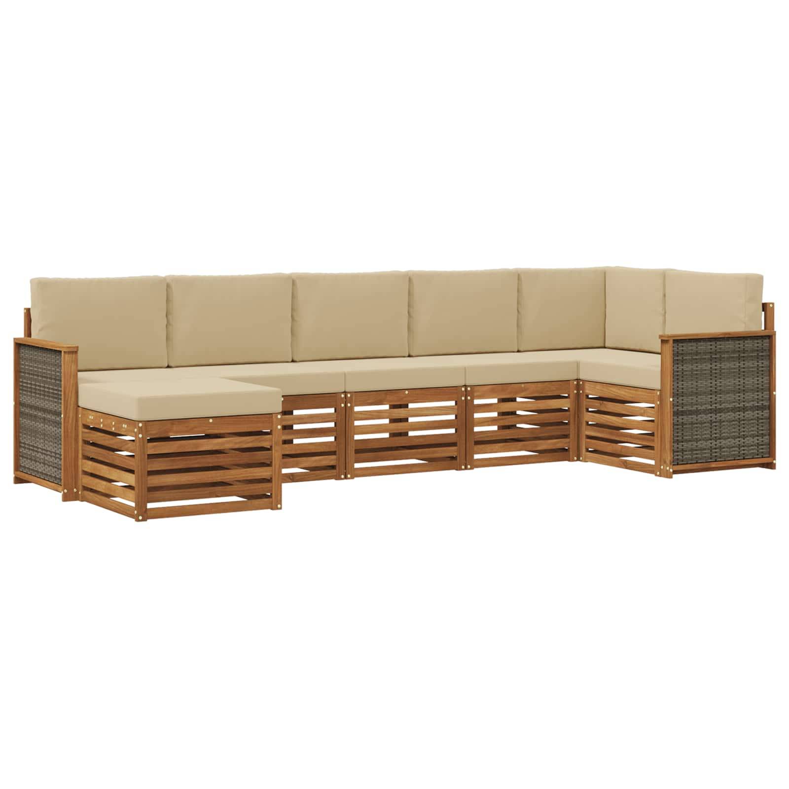 vidaXL Ecksofa Set 6 pcs Natur Massives Akazienholz und Polyester