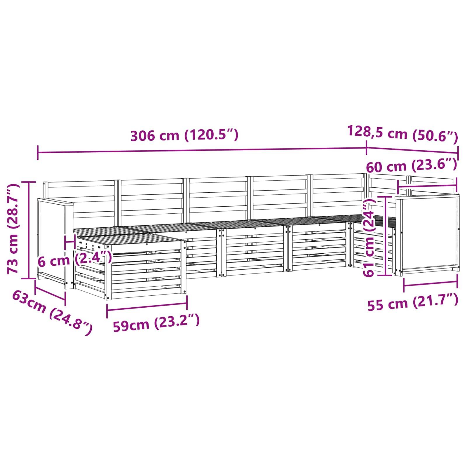 vidaXL Ecksofa Set 6 pcs Natur Massivholz Akazie