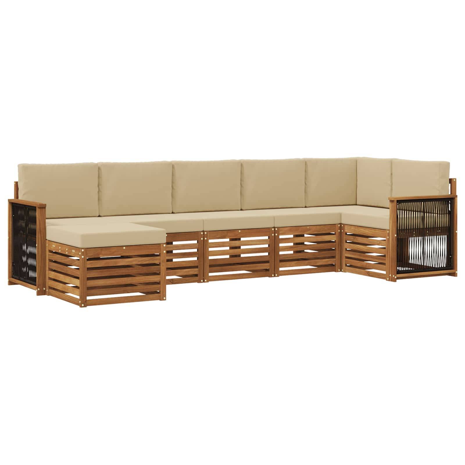 vidaXL Ecksofa Set 6 pcs Natur Massives Akazienholz und Polyester