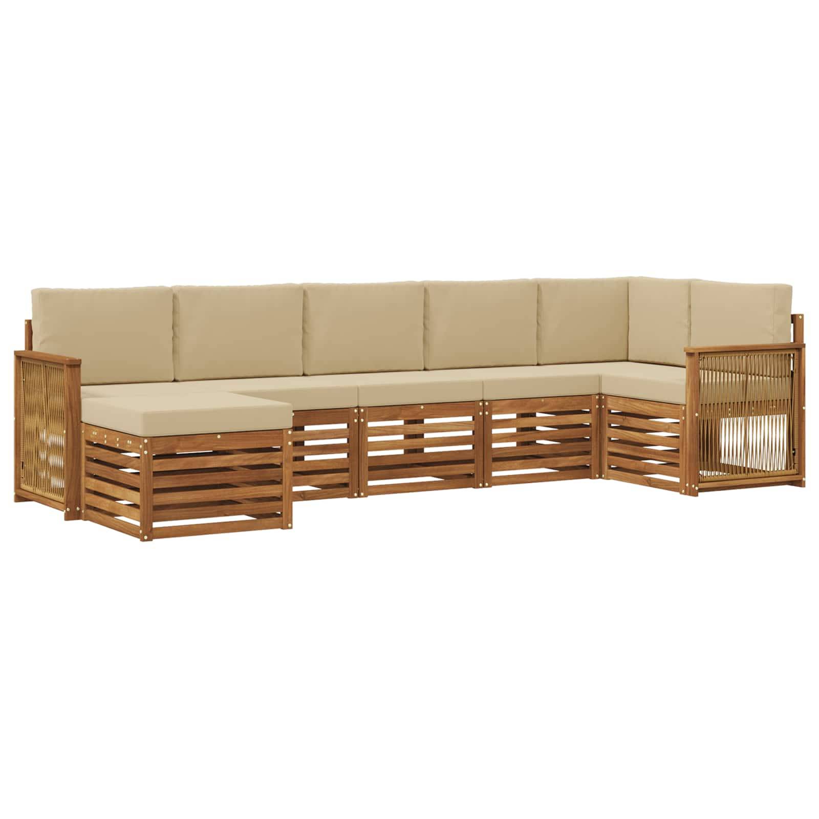vidaXL Ecksofa Set 6 pcs Natur Massives Akazienholz und Polyester