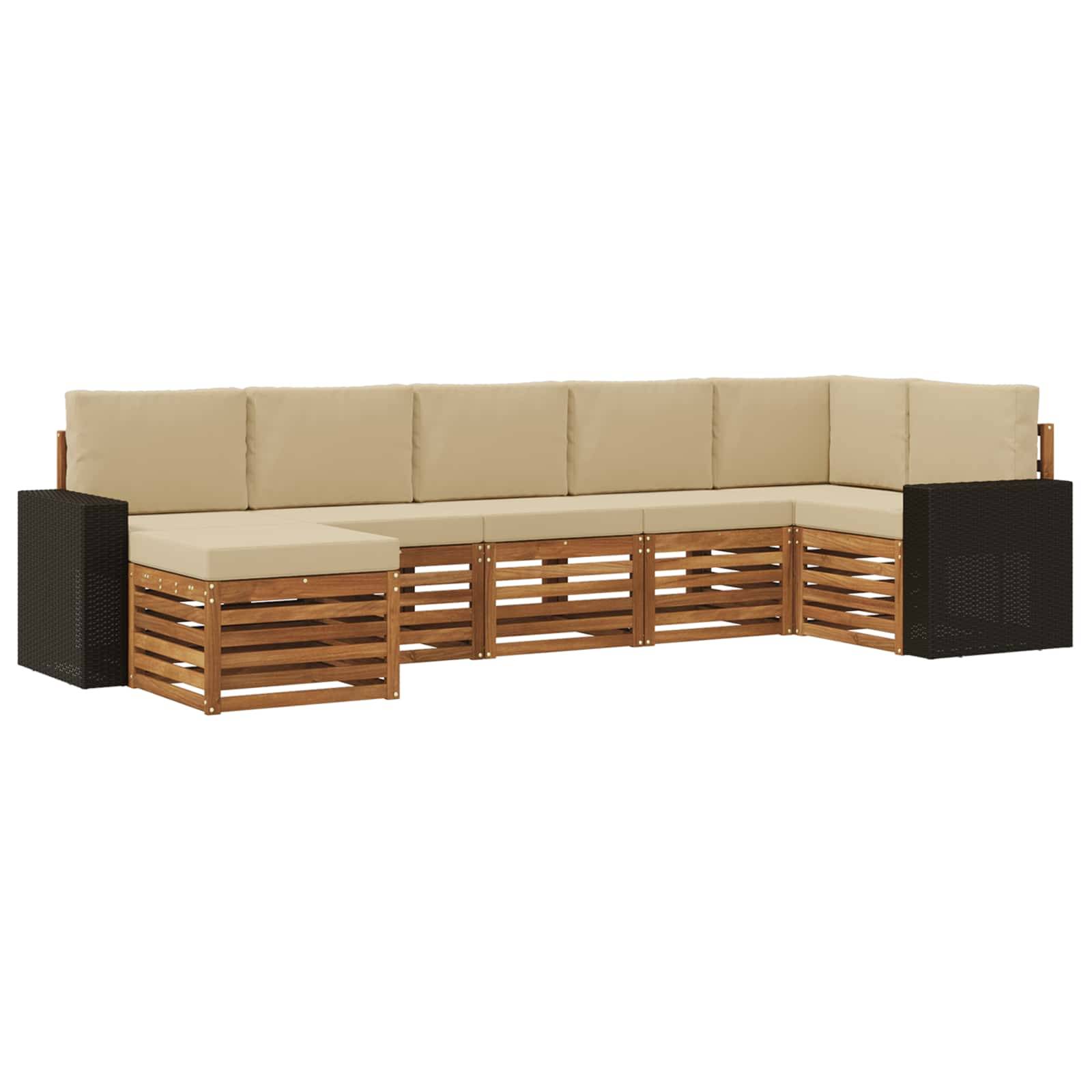 vidaXL Ecksofa Set mit Kissen 7 pcs Natur und Beige Massivholz Akazie