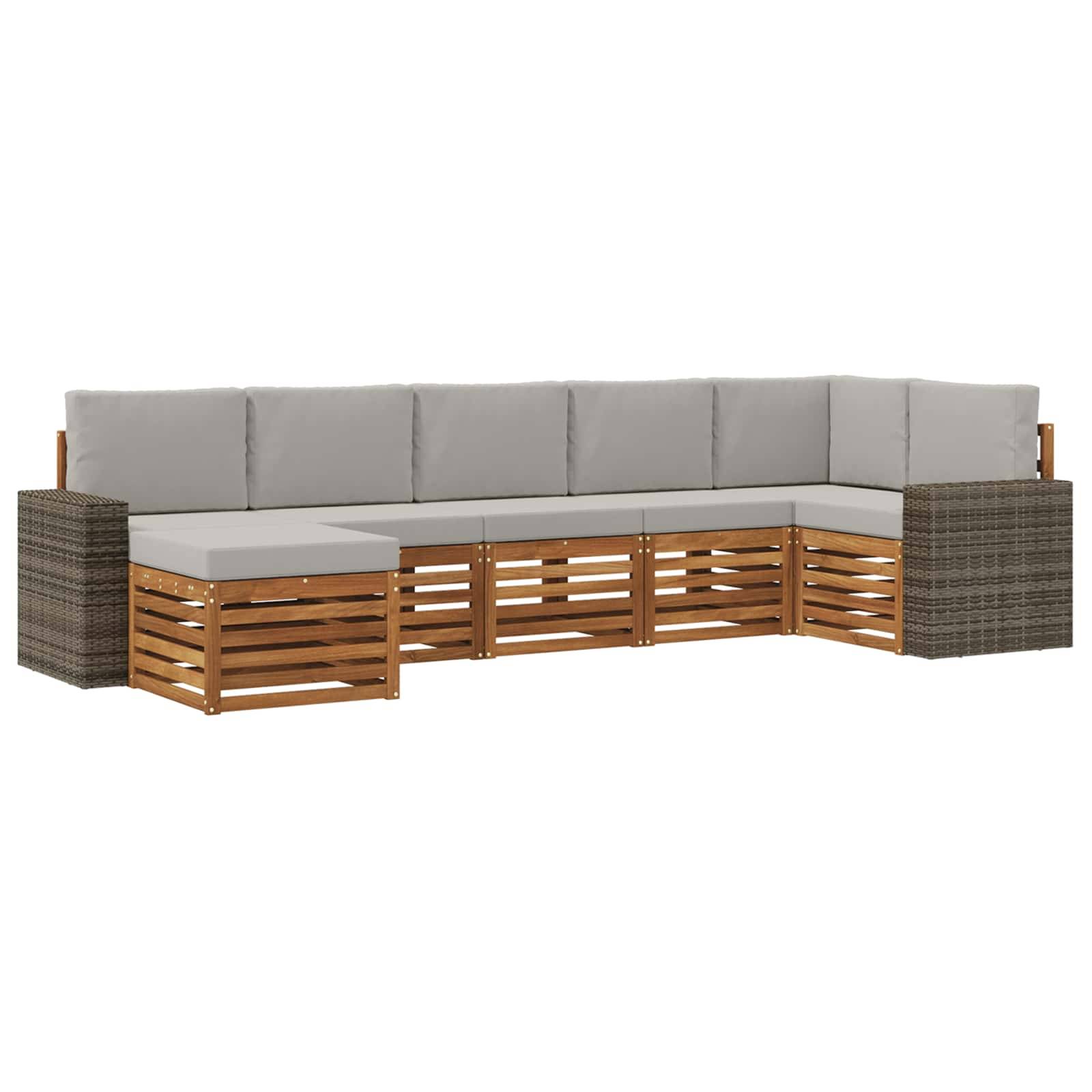 vidaXL Ecksofa Set mit Kissen 7 pcs Natürlich und Hellgrau