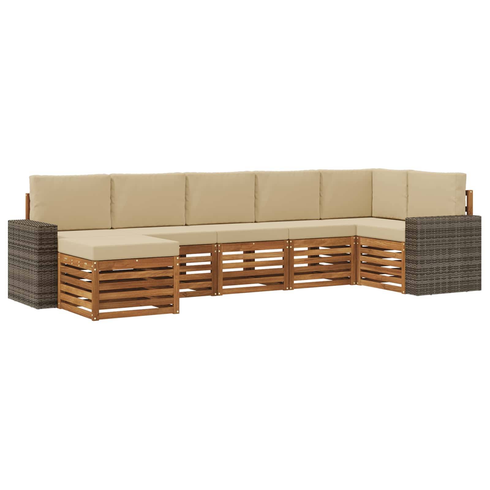 vidaXL Ecksofa Set mit Kissen 7 pcs Natur und Beige Massivholz Akazie