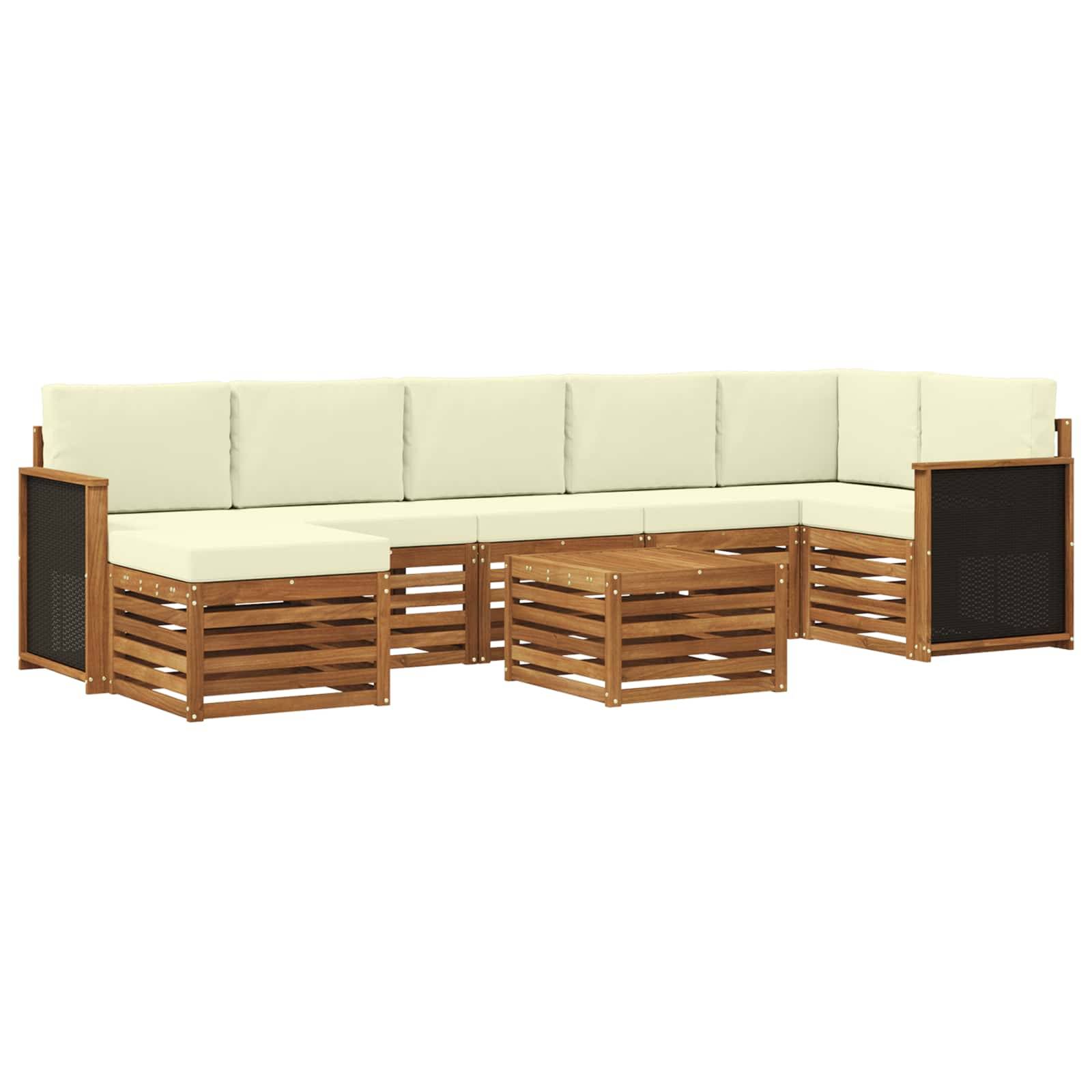 vidaXL Outdoor-Sofagarnitur mit Kissen 7 pcs Natur und Creme
