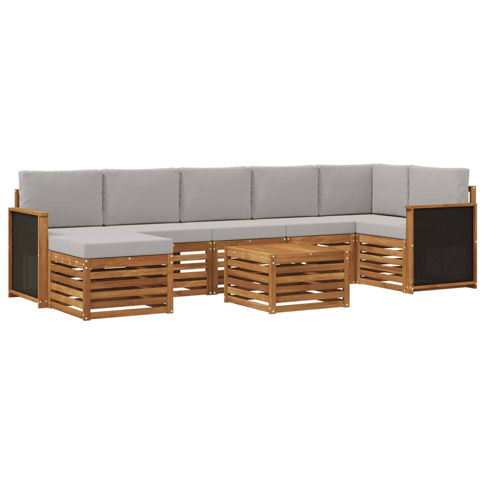 vidaXL Outdoor-Sofagarnitur mit Kissen 7 pcs Natürlich und Hellgrau