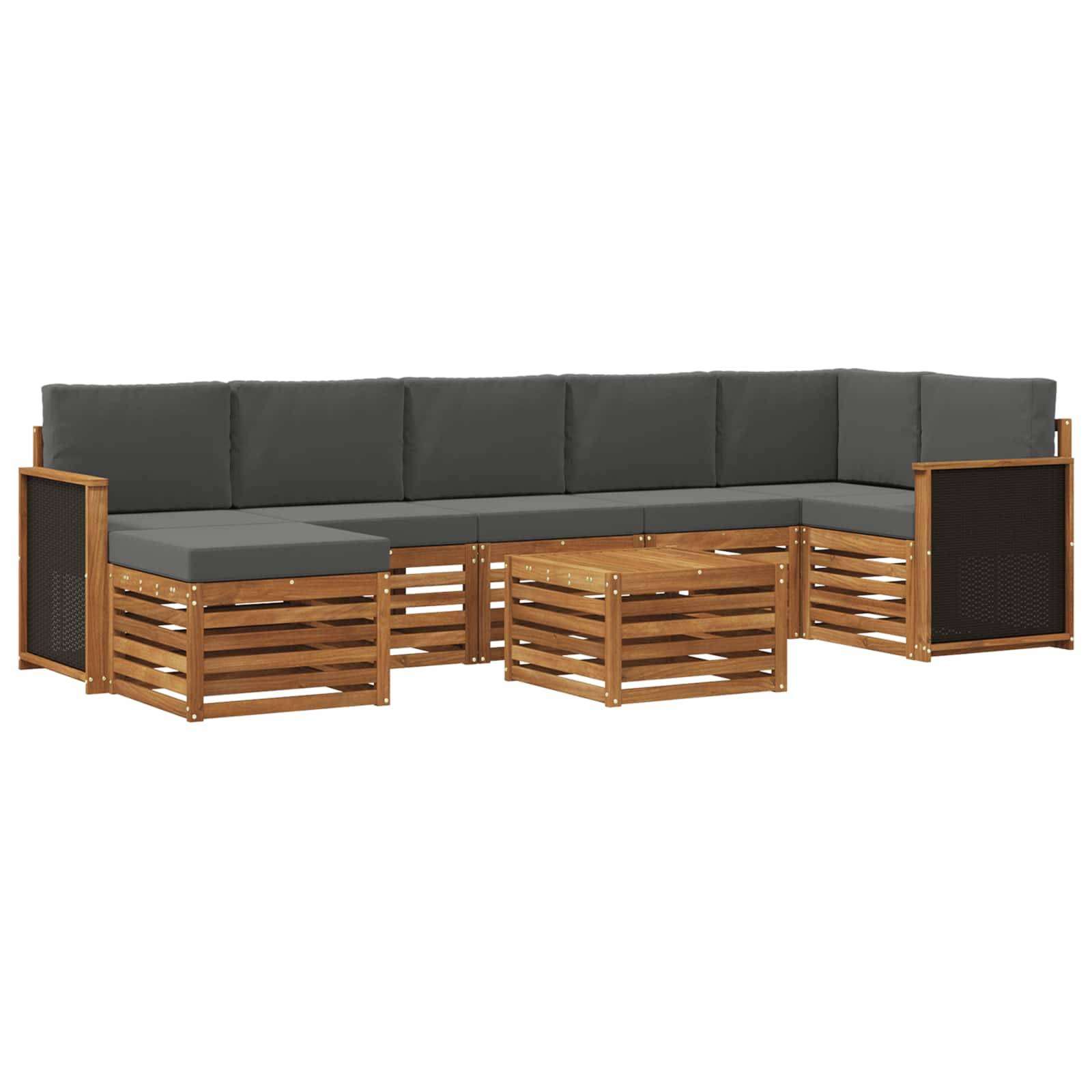 vidaXL Outdoor-Sofagarnitur mit Kissen 7 pcs Natur und Anthrazit