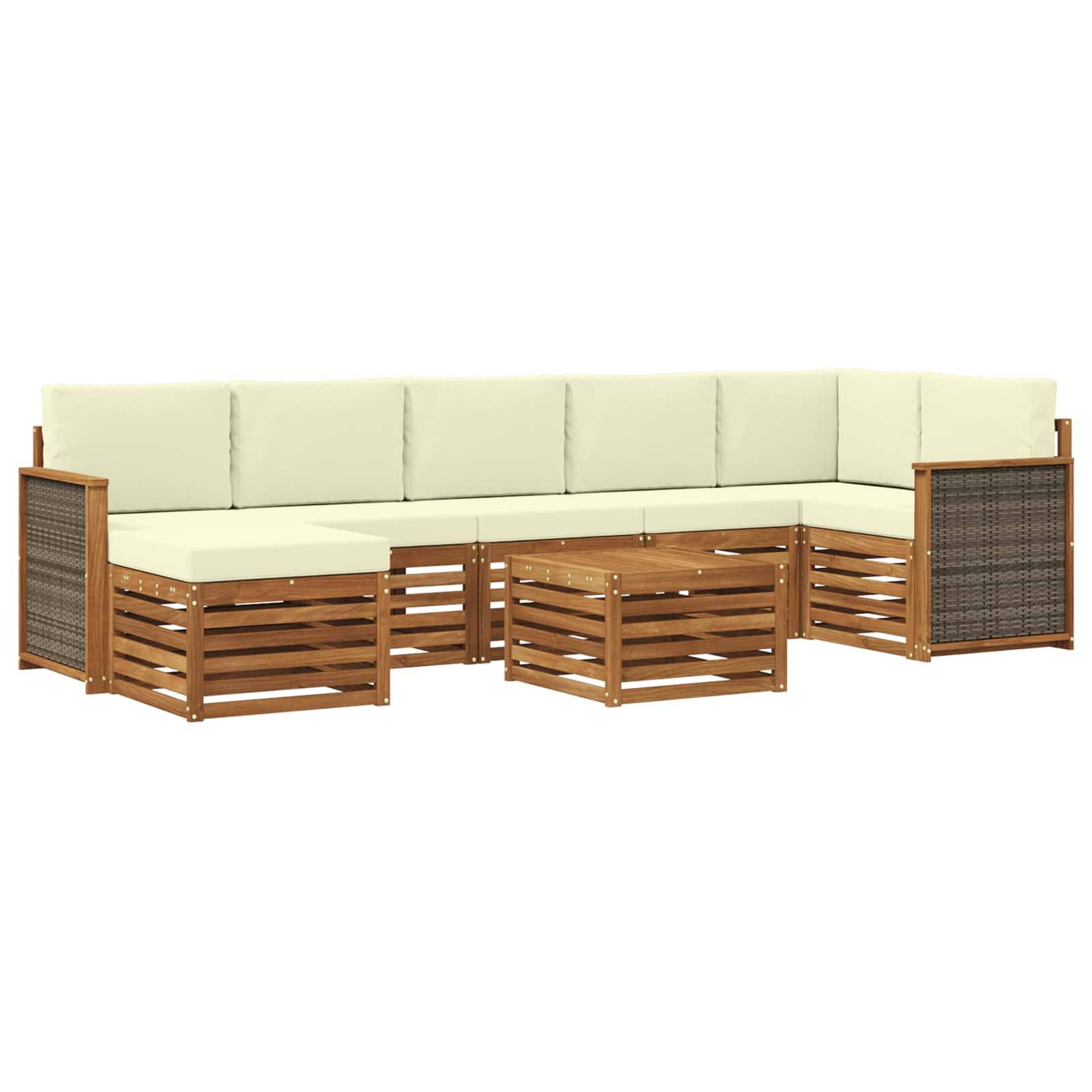 vidaXL Outdoor-Sofagarnitur mit Kissen 7 pcs Natur und Creme