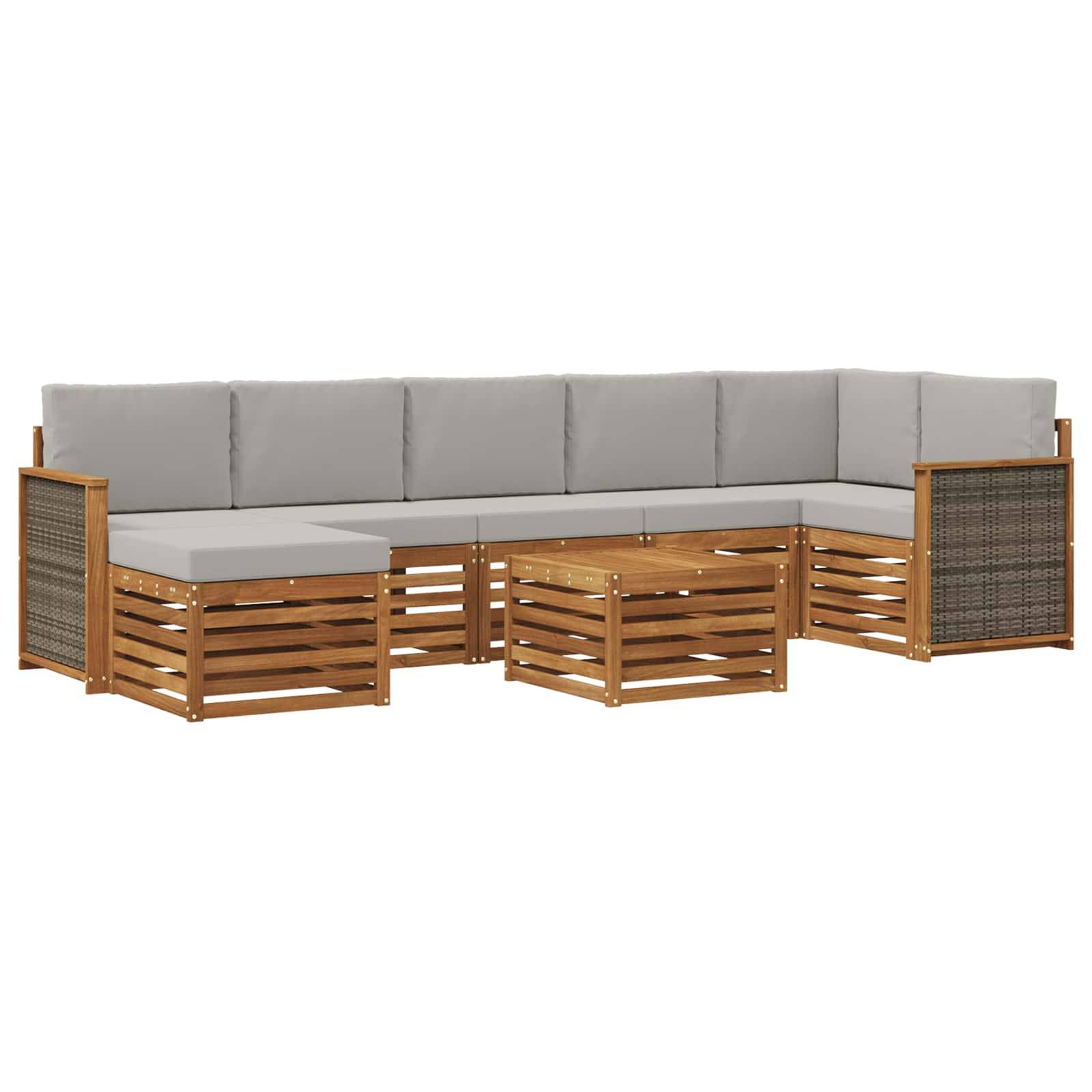vidaXL Outdoor-Sofagarnitur mit Kissen 7 pcs Natürlich und Hellgrau