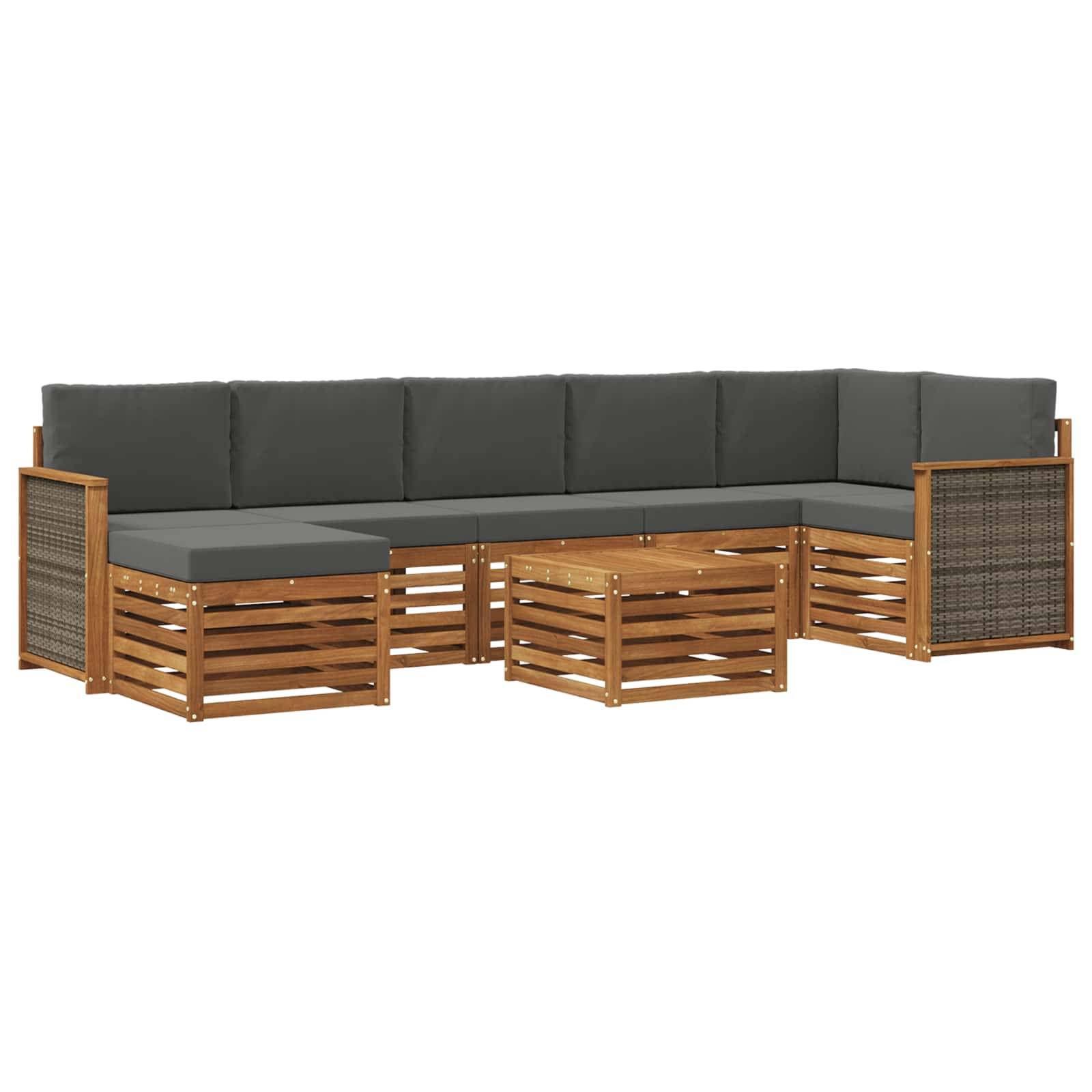 vidaXL Outdoor-Sofagarnitur mit Kissen 7 pcs Natur und Anthrazit