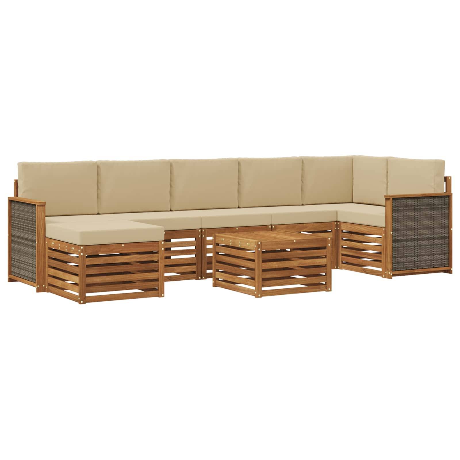 vidaXL Outdoor-Sofagarnitur mit Kissen 7 pcs Natur