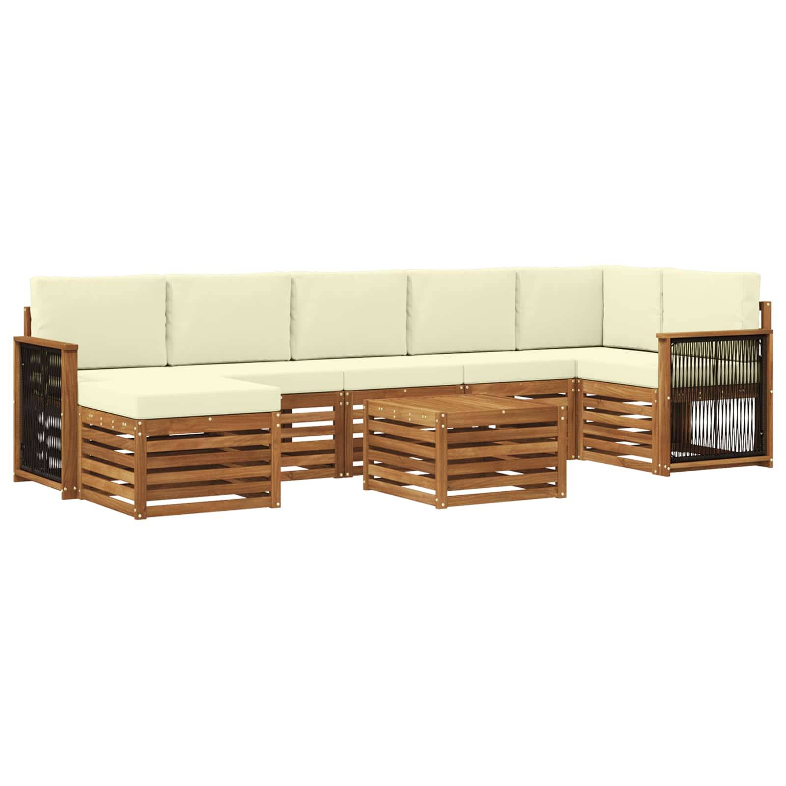 vidaXL Outdoor-Sofagarnitur mit Kissen 7 pcs Natur und Creme