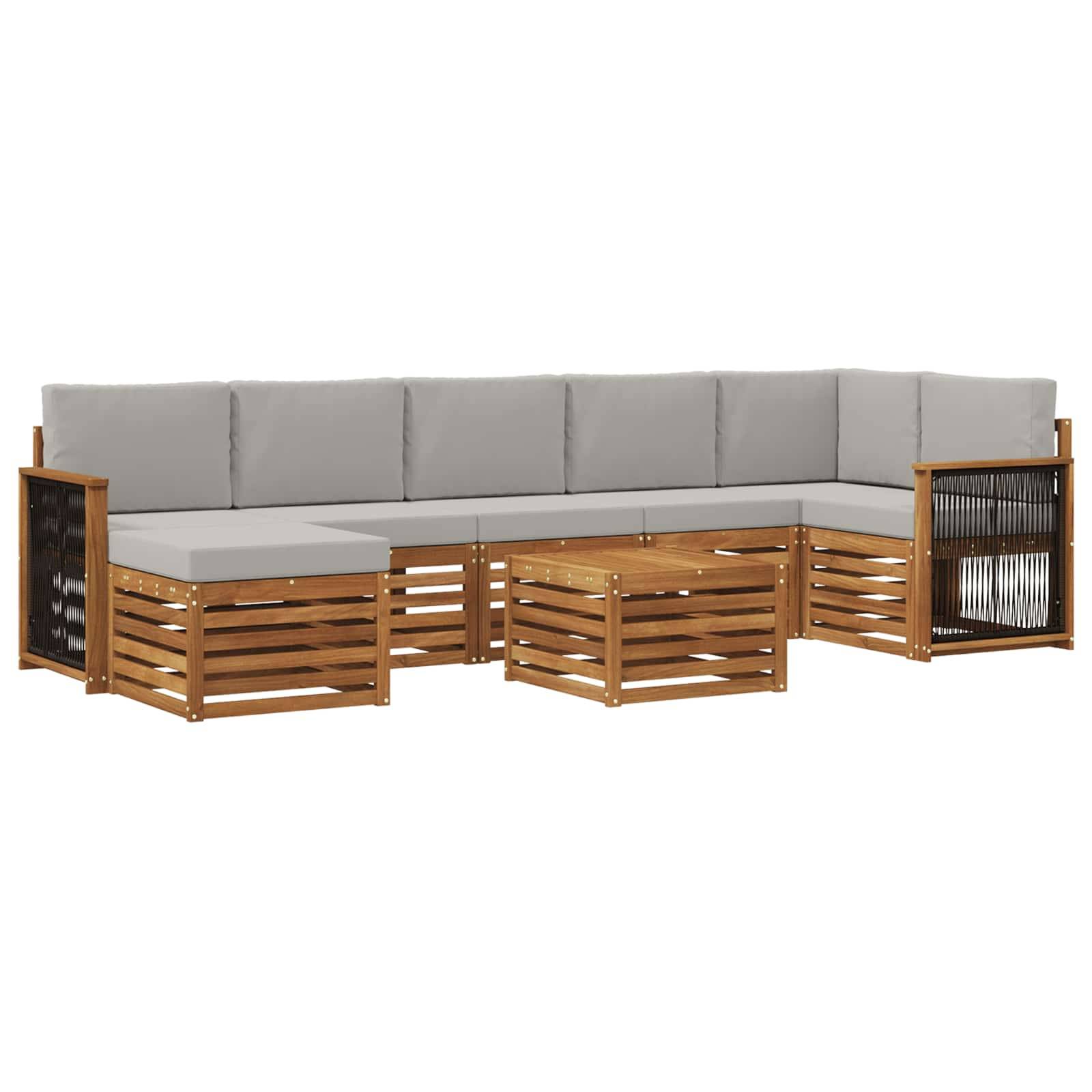 vidaXL Outdoor-Sofagarnitur mit Kissen 7 pcs Natürlich und Hellgrau