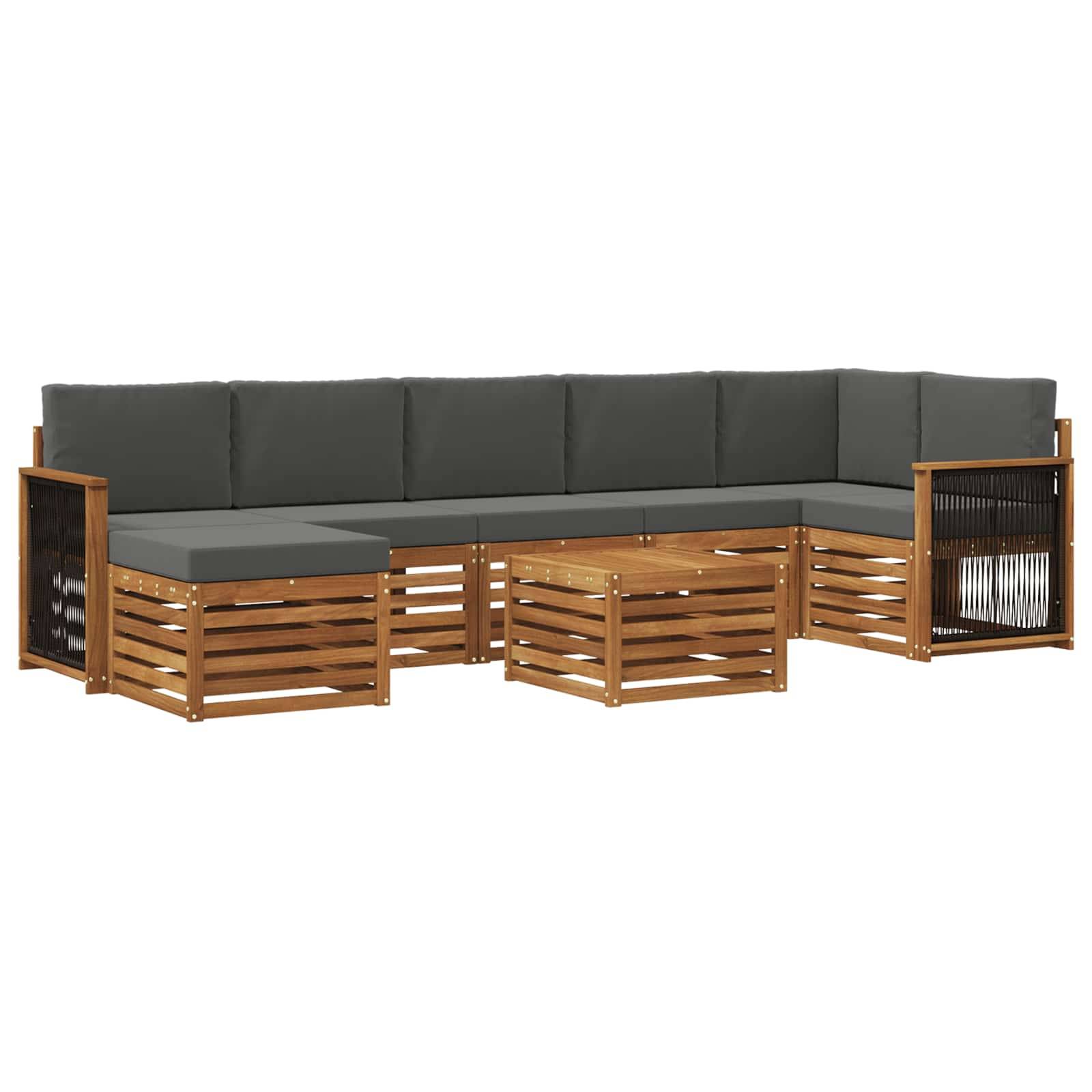 vidaXL Outdoor-Sofagarnitur mit Kissen 7 pcs Natur und Anthrazit