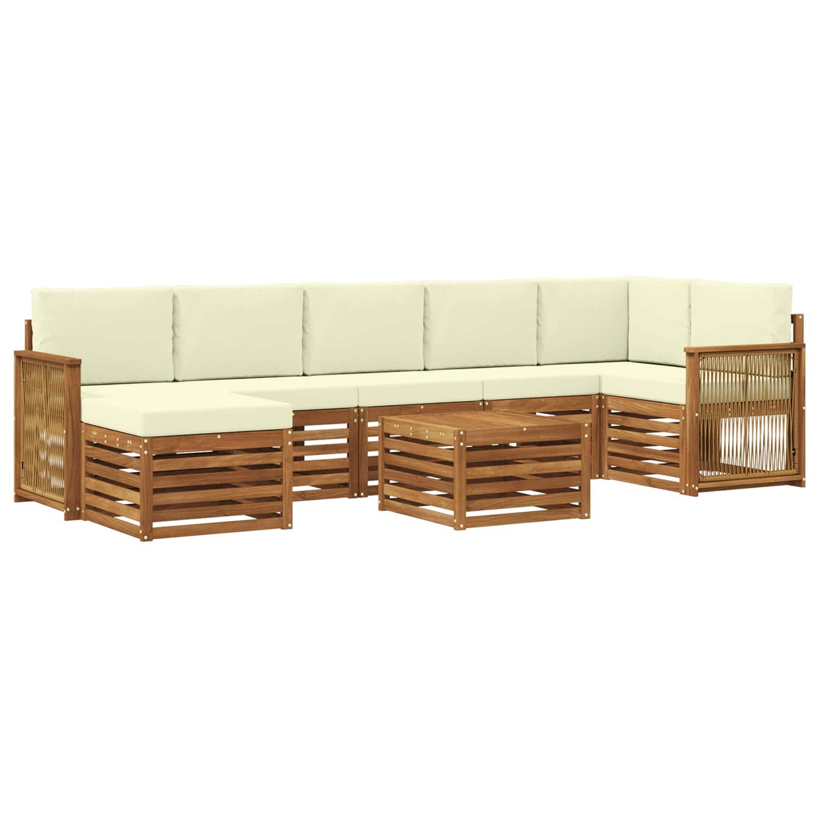 vidaXL Outdoor-Sofagarnitur mit Kissen 7 pcs Natur und Creme