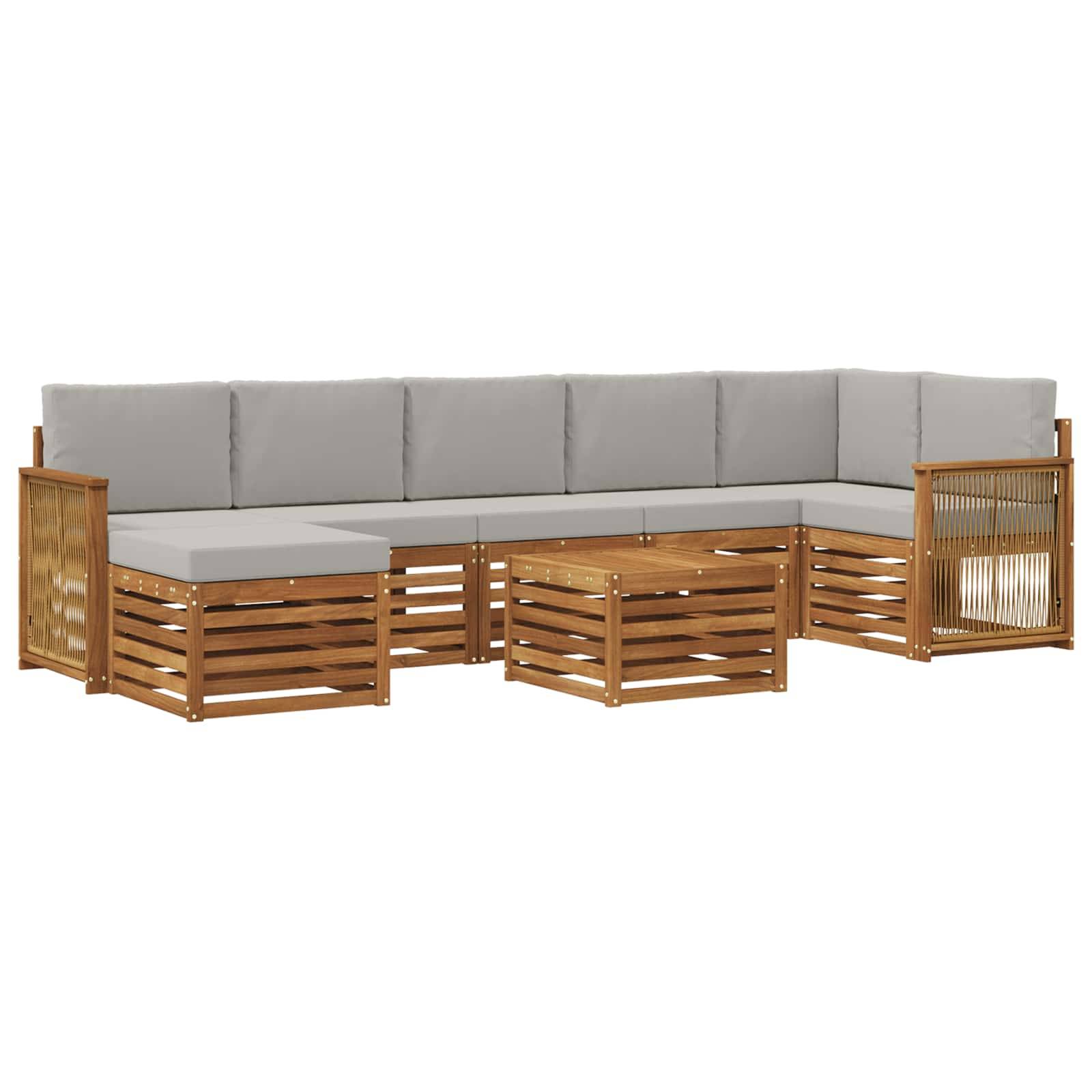 vidaXL Outdoor-Sofagarnitur mit Kissen 7 pcs Natürlich und Hellgrau