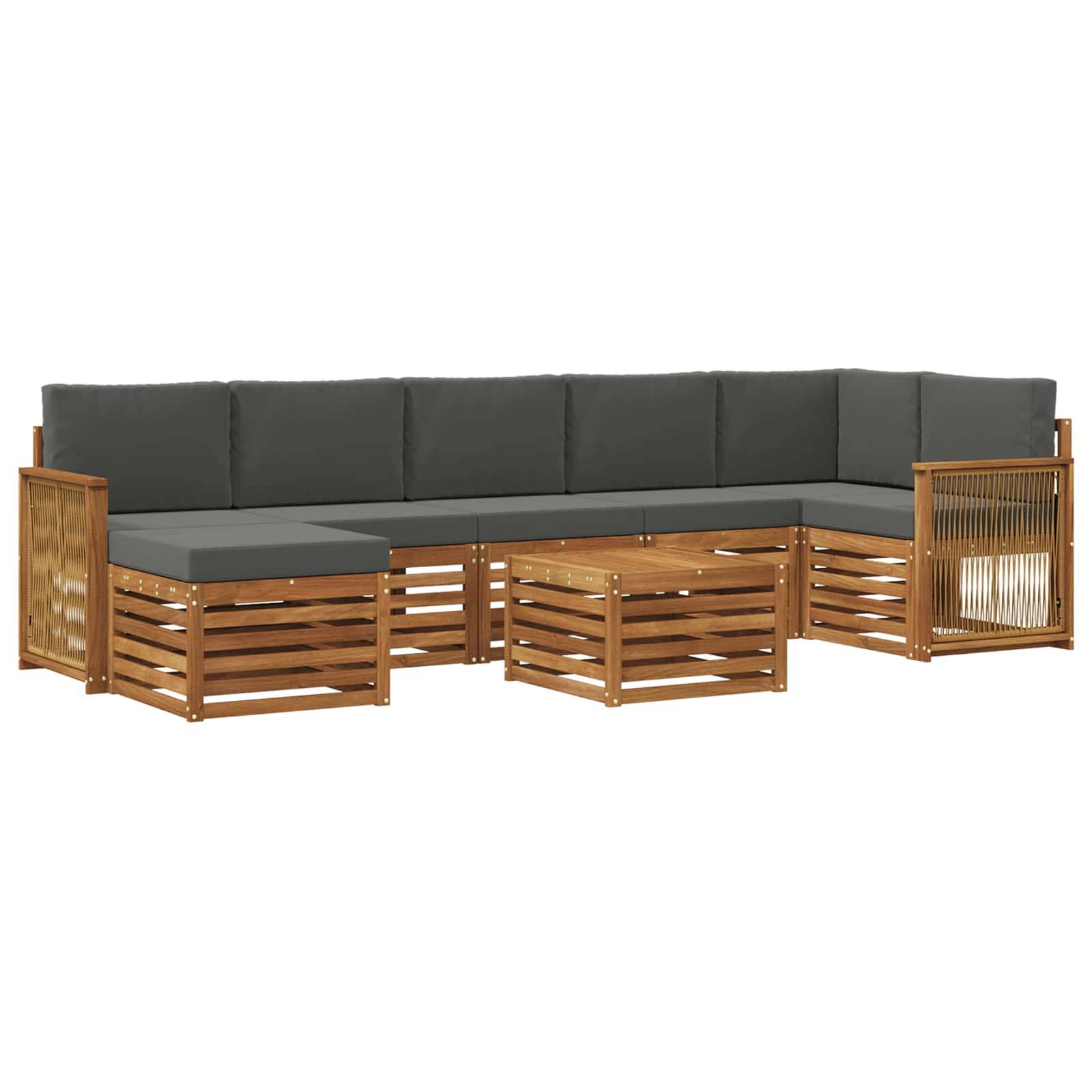 vidaXL Outdoor-Sofagarnitur mit Kissen 7 pcs Natur und Anthrazit