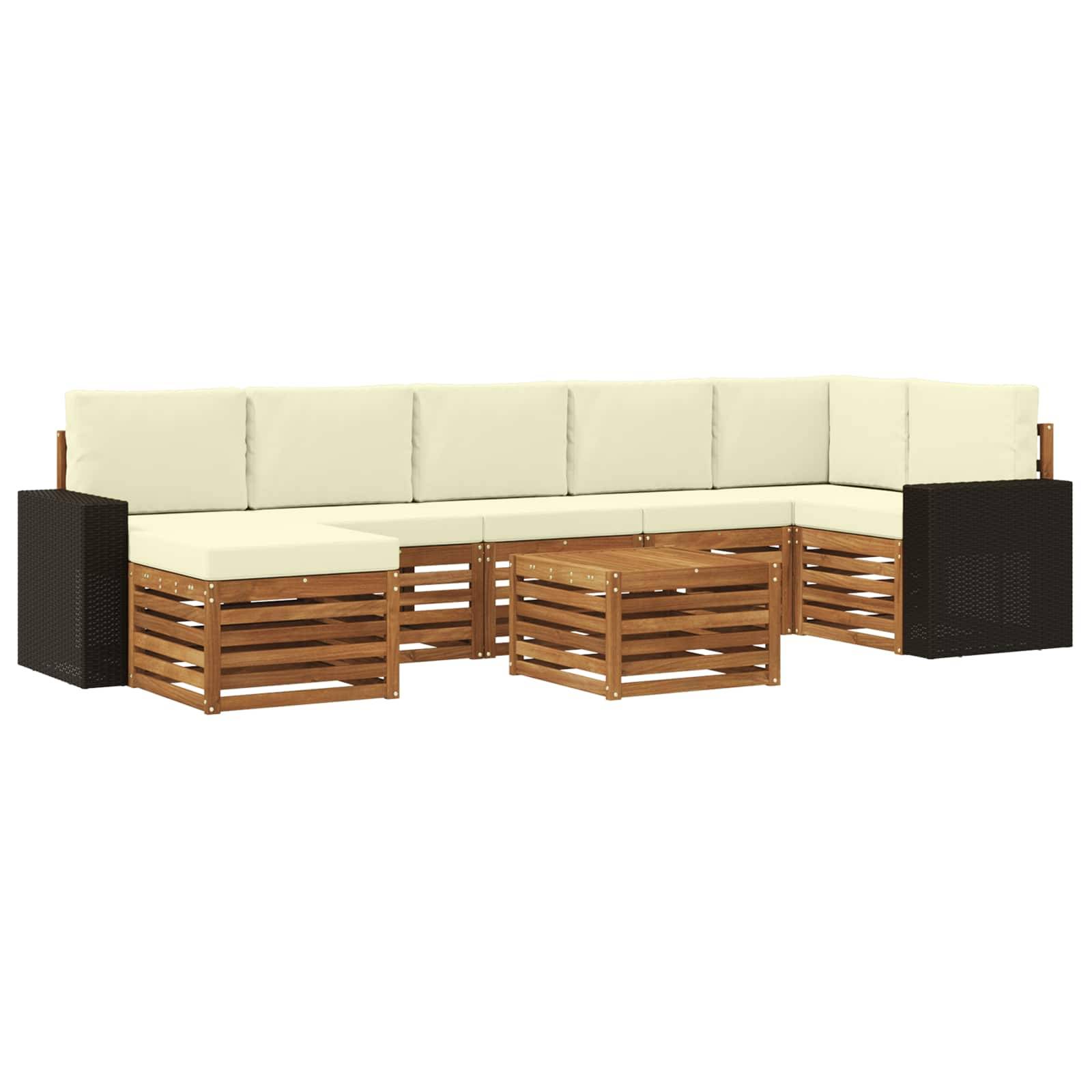 vidaXL Outdoor-Sofagarnitur mit Kissen 8 pcs Natur und Creme