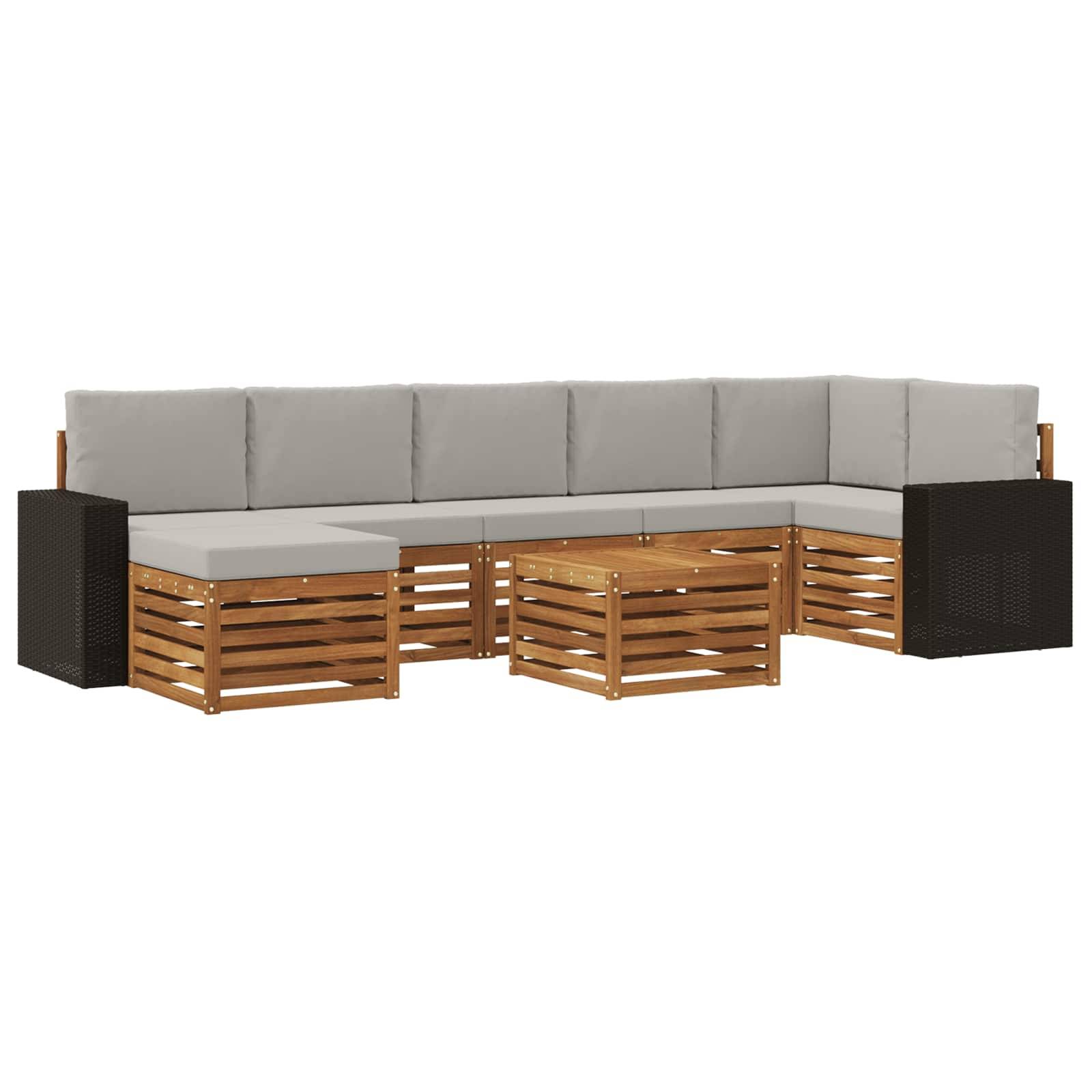 vidaXL Outdoor-Sofagarnitur mit Kissen 8 pcs Natürlich und Hellgrau