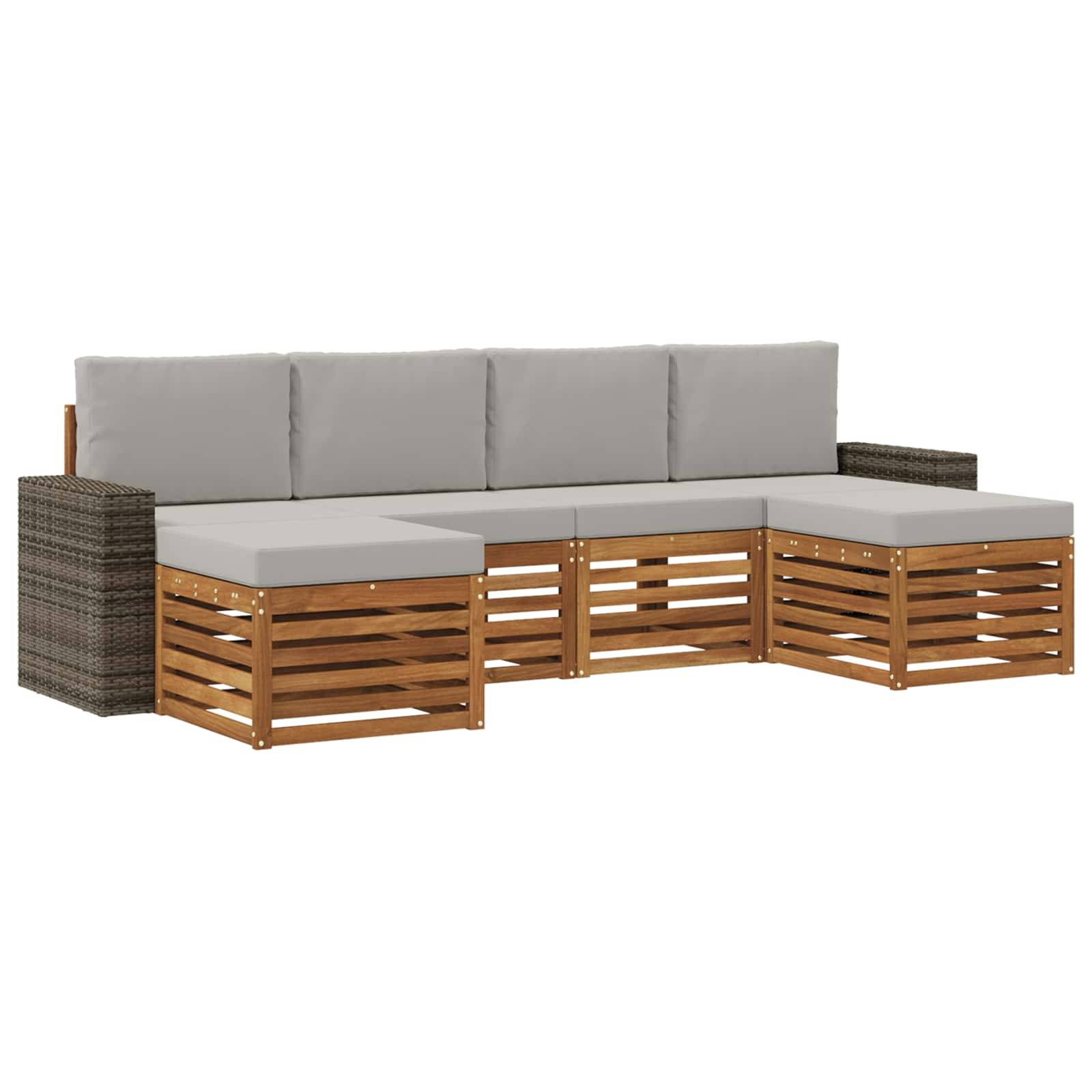 vidaXL Sofagarnituren 6 pcs Natürlich und Hellgrau Massivholz Akazie