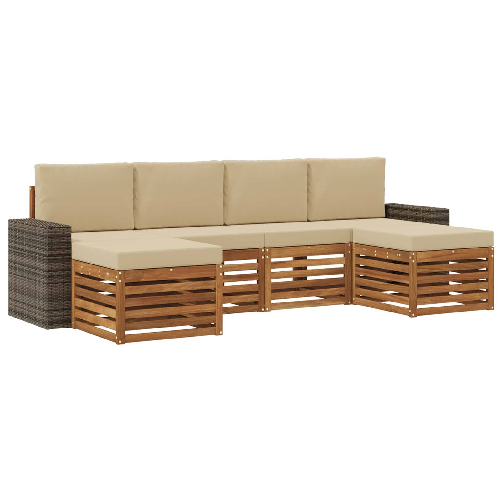 vidaXL Sofagarnituren 6 pcs Natur und Beige Massivholz Akazie