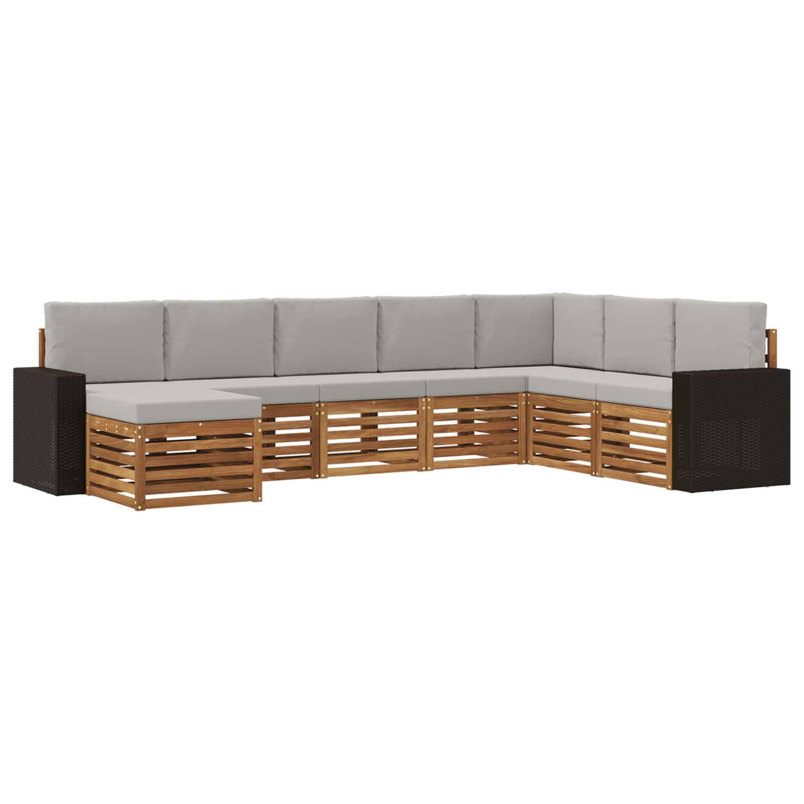 vidaXL Outdoor-Sofagarnitur mit Kissen 8 pcs Natürlich und Hellgrau