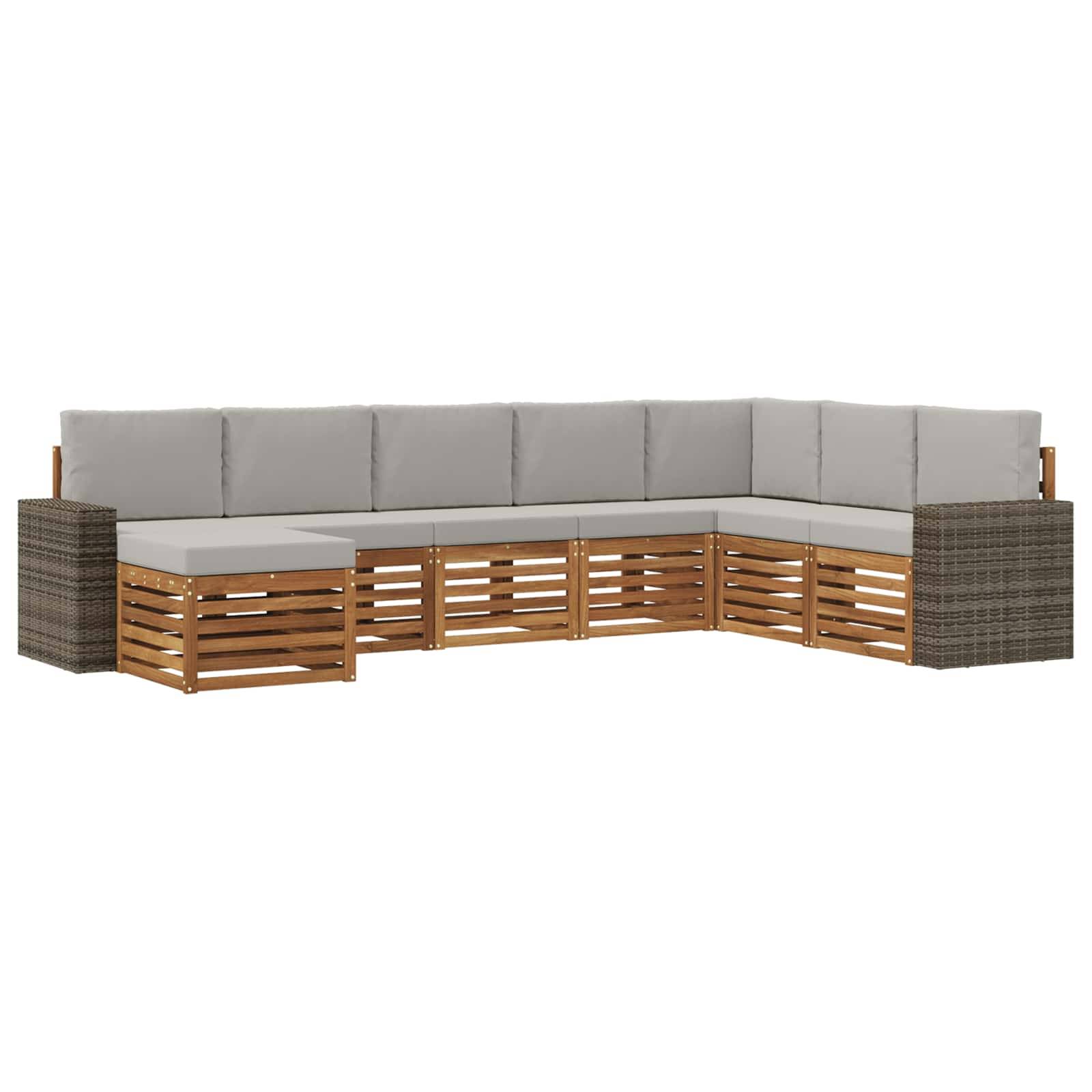 vidaXL Outdoor-Sofagarnitur mit Kissen 8 pcs Natürlich und Hellgrau