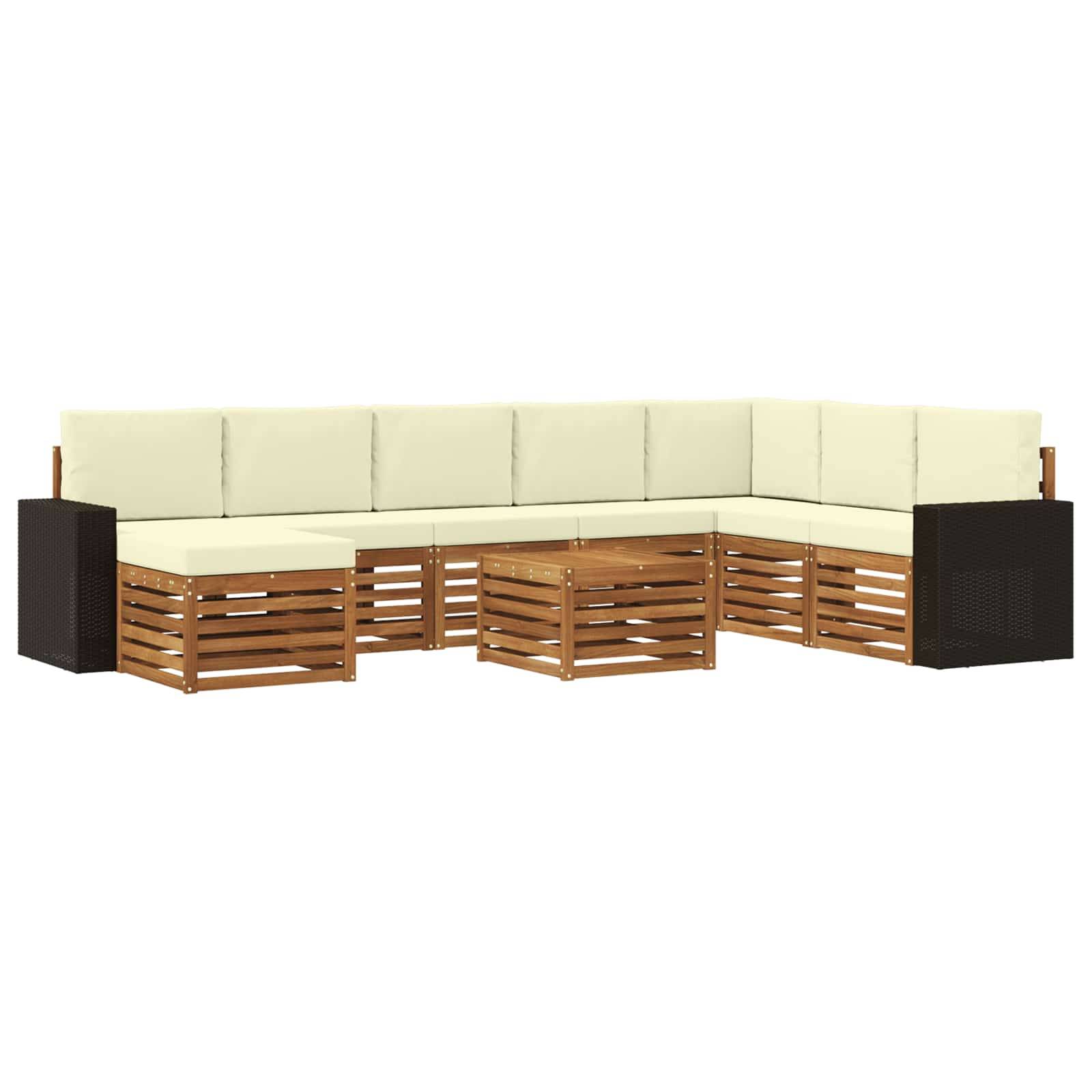 vidaXL Outdoor-Sofagarnitur mit Kissen 9 pcs Natur und Creme