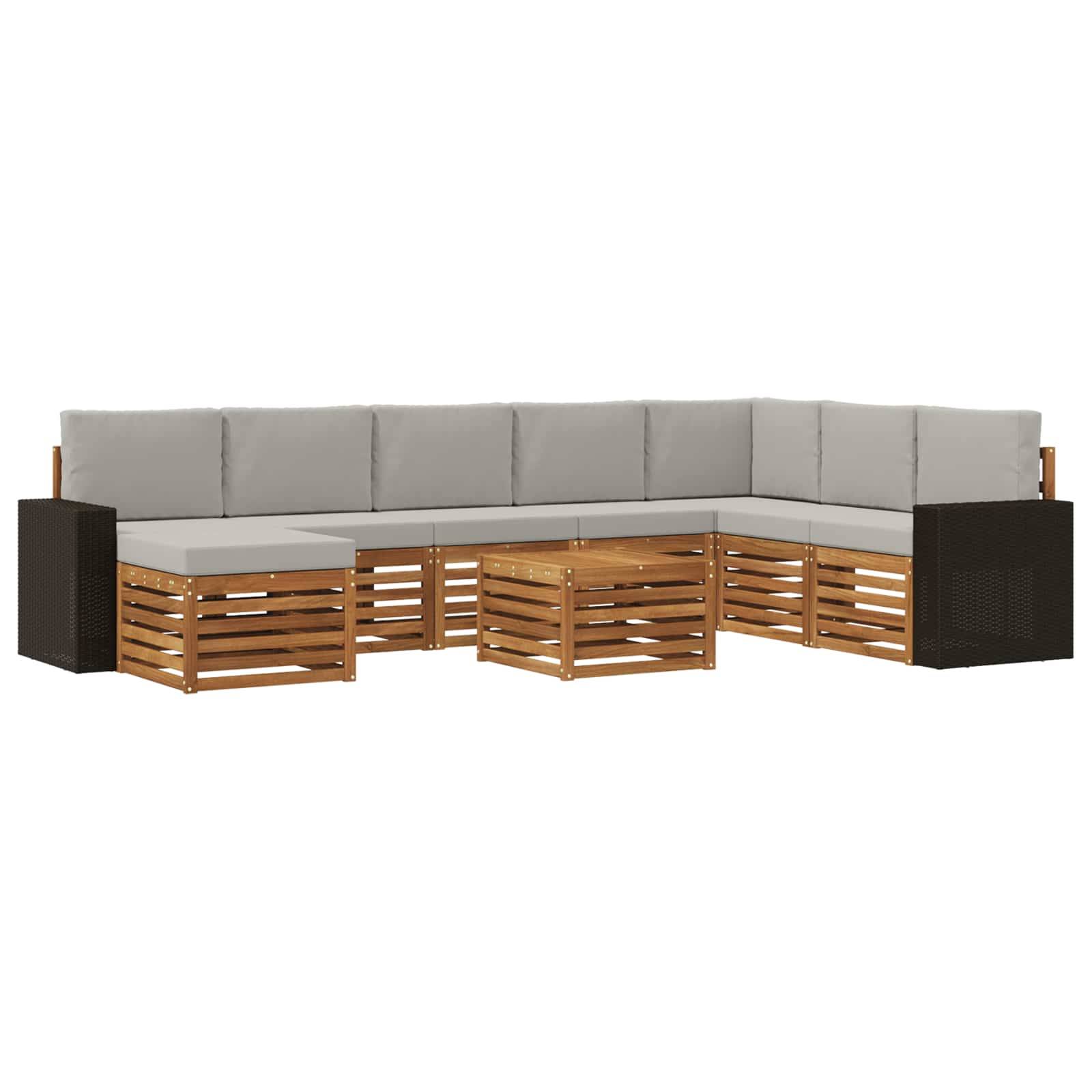 vidaXL Outdoor-Sofagarnitur mit Kissen 9 pcs Natürlich und Hellgrau