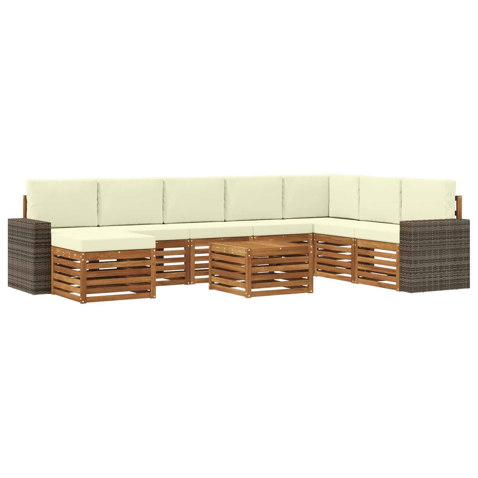 vidaXL Outdoor-Sofagarnitur mit Kissen 9 pcs Natur und Creme