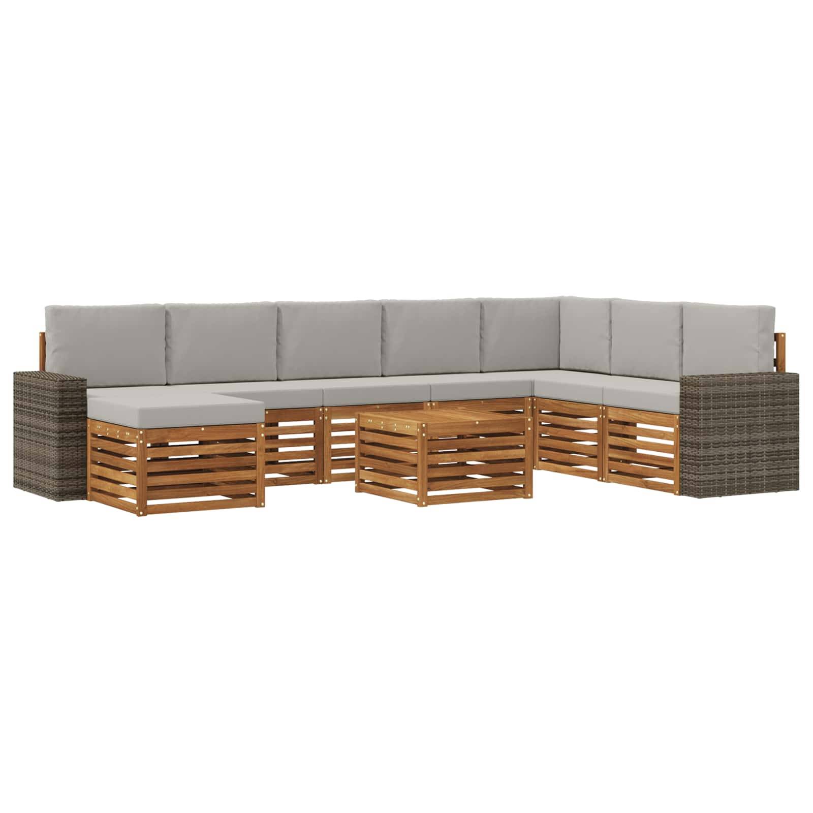 vidaXL Outdoor-Sofagarnitur mit Kissen 9 pcs Natürlich und Hellgrau