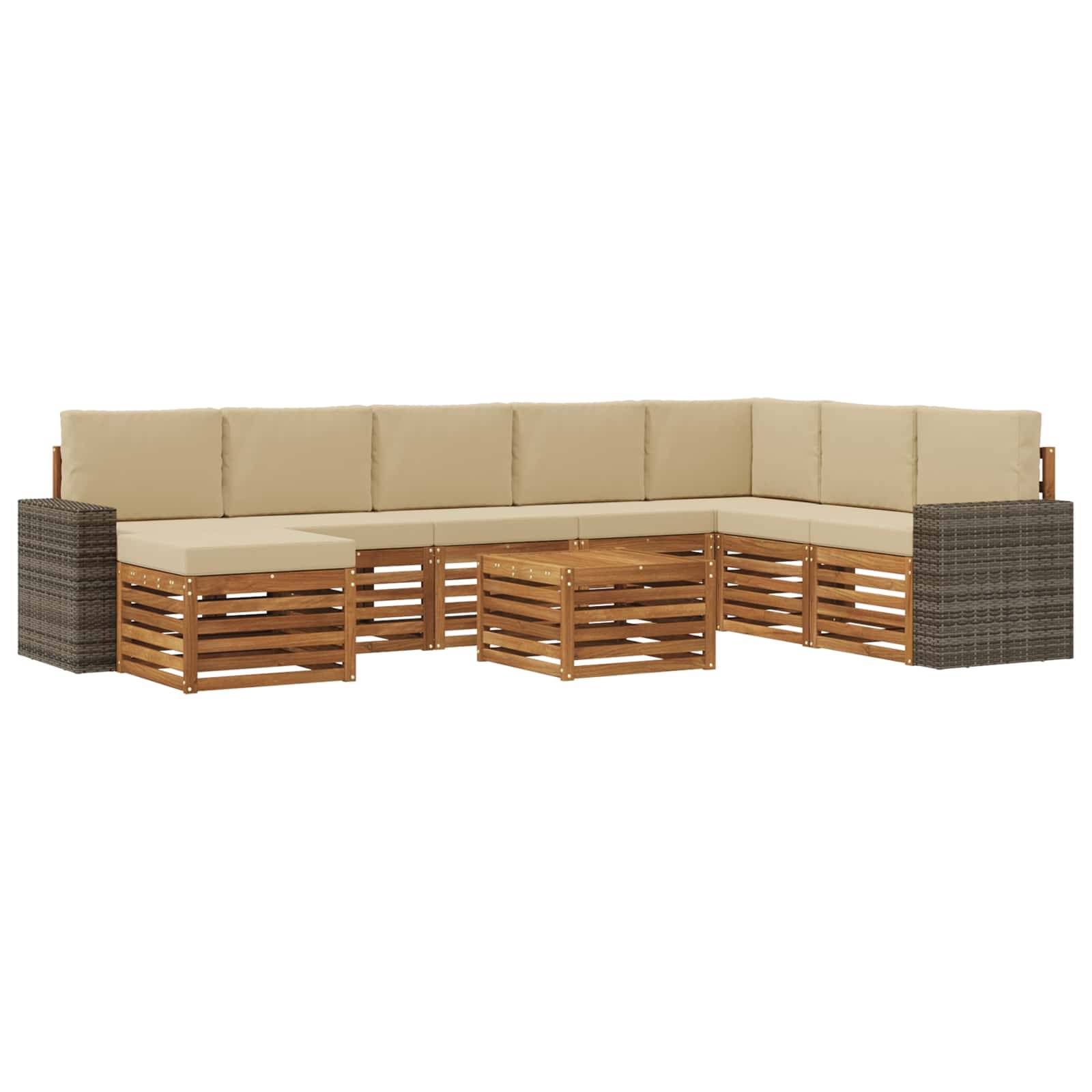 vidaXL Outdoor-Sofagarnitur mit Kissen 9 pcs Natur und Beige