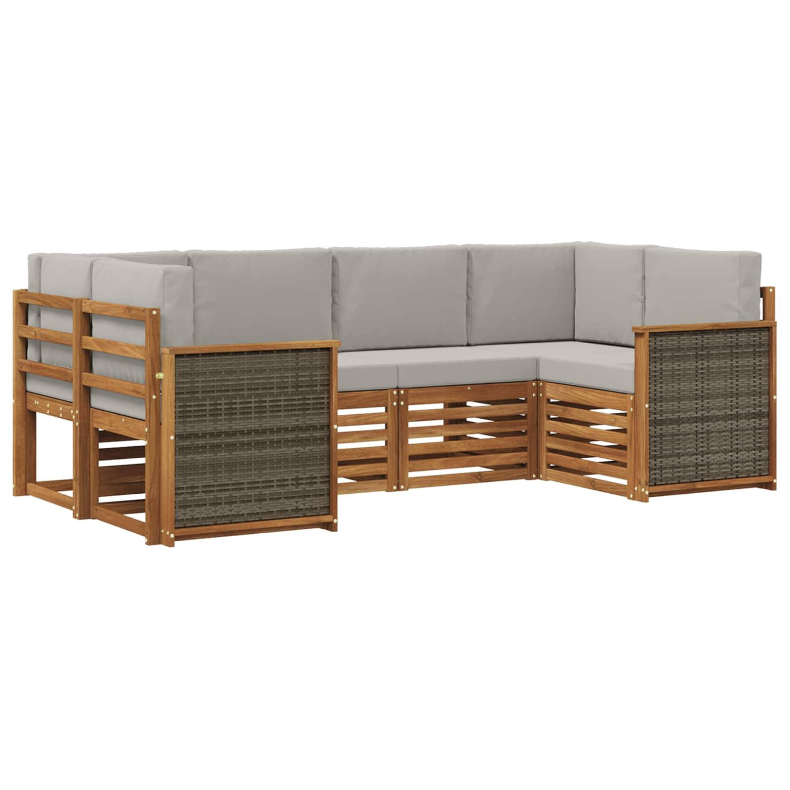 vidaXL Ecksofa Set mit Kissen 5 pcs Natürlich und Hellgrau