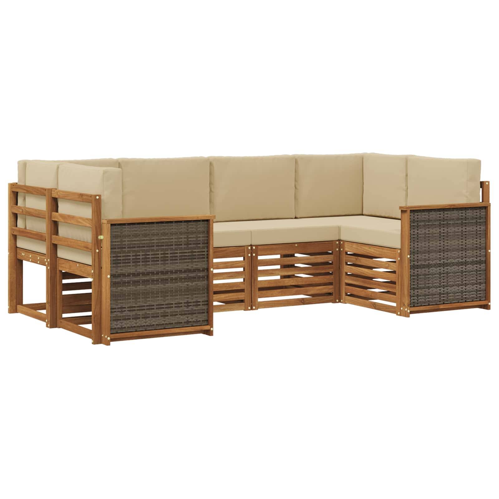 vidaXL Ecksofa Set 5 pcs Natur Massives Akazienholz und Polyester