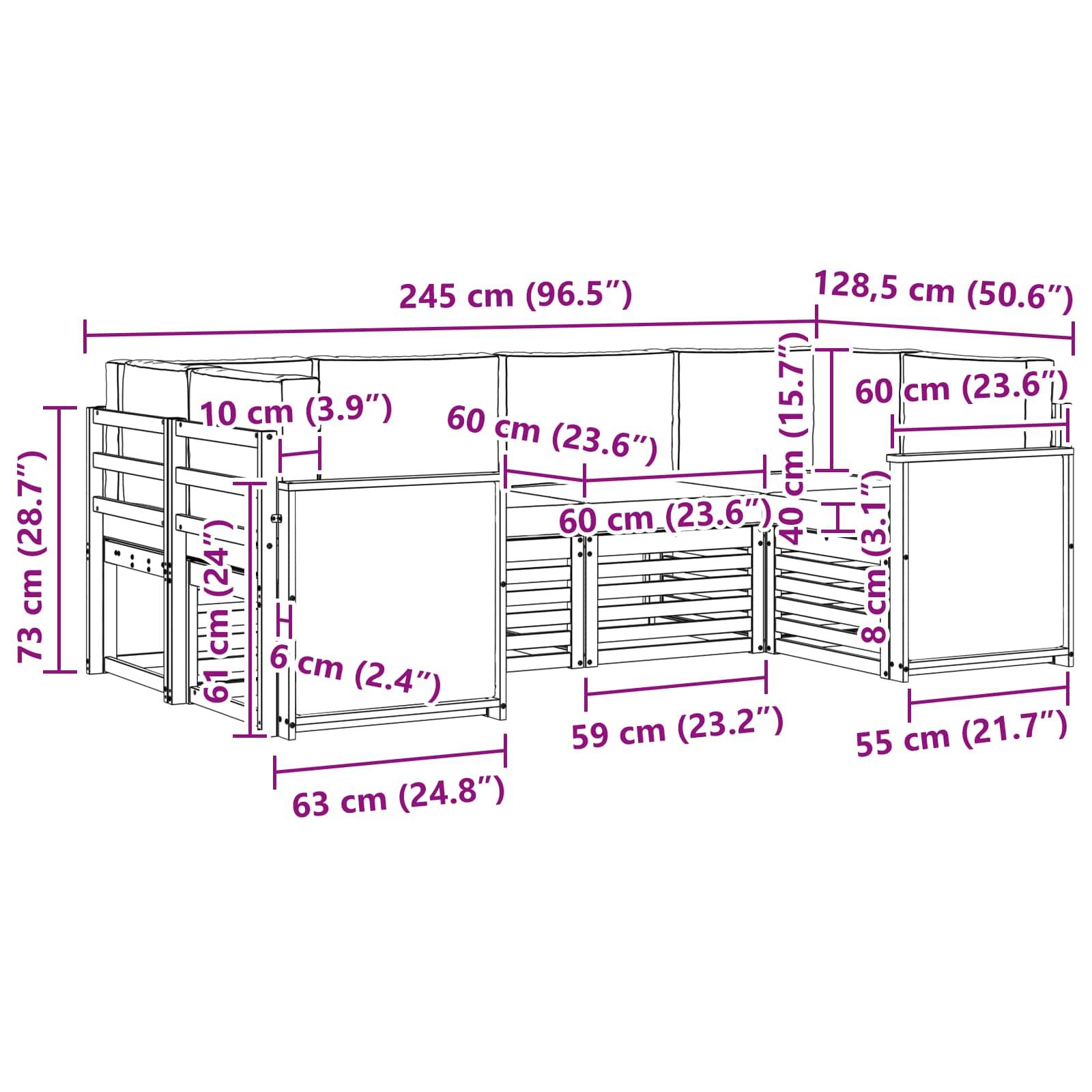 vidaXL Ecksofa Set mit Kissen 5 pcs Natur und Anthrazit