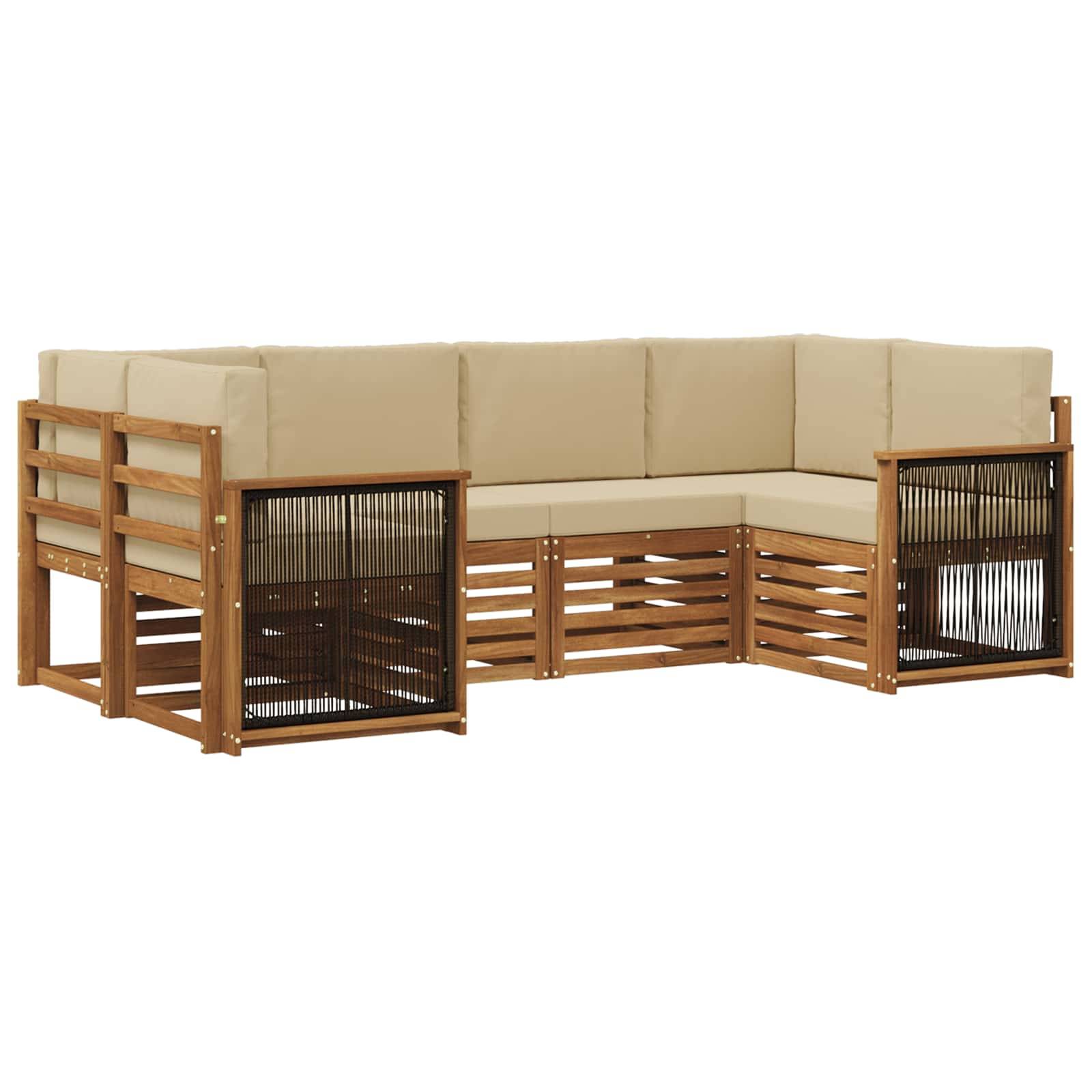 vidaXL Ecksofa Set 5 pcs Natur Massives Akazienholz und Polyester